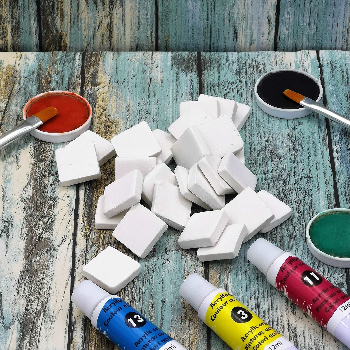 20Pc 20mm Handmade Small Bisque Ceramic Mosaic Tiles For Crafts, Blank Tiny Unpainted Squares or Stars Ready to Paint