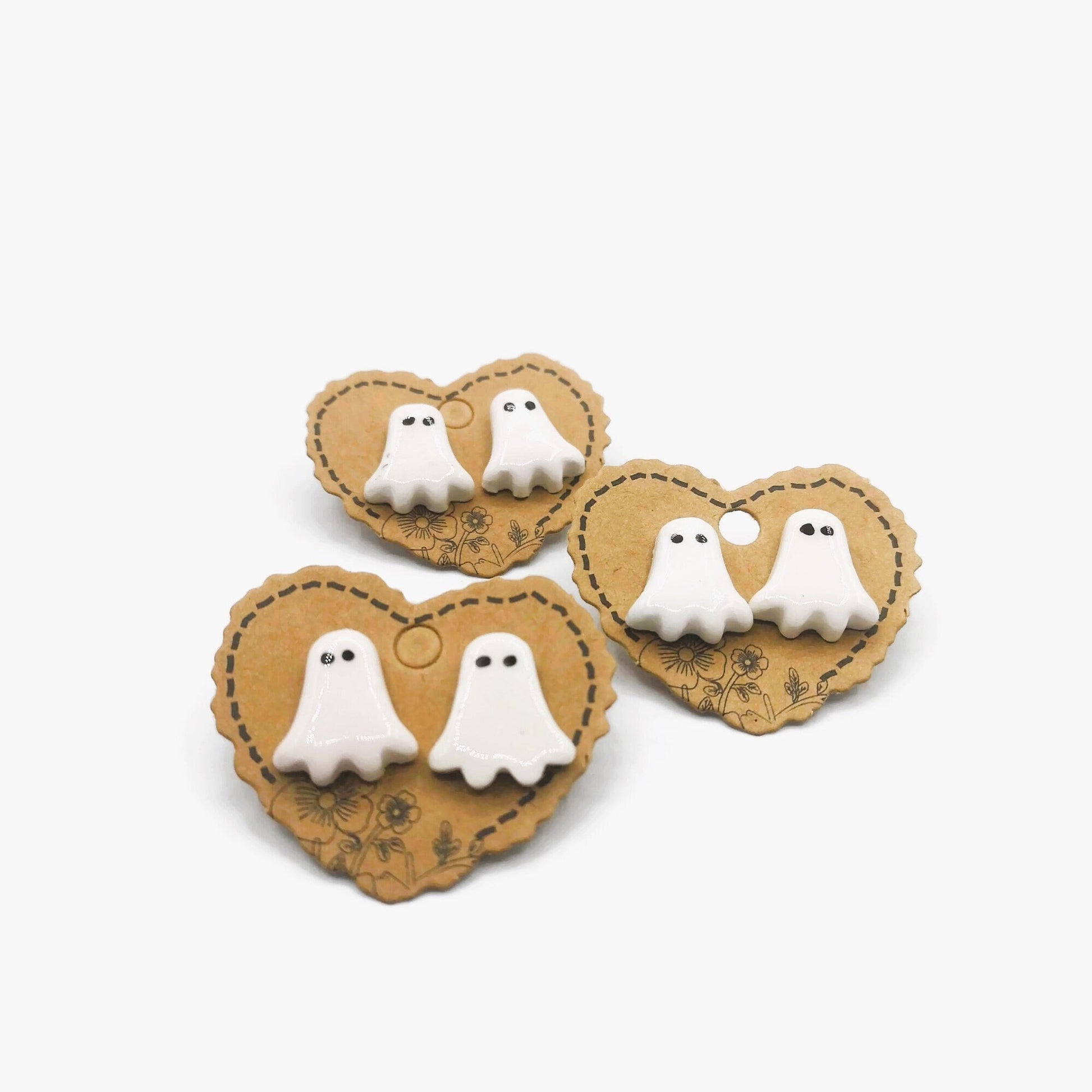 Handmade Ceramic Ghost Stud Earrings For Girls- Spooky Cute Halloween Jewelry For Women - Ceramica Ana Rafael