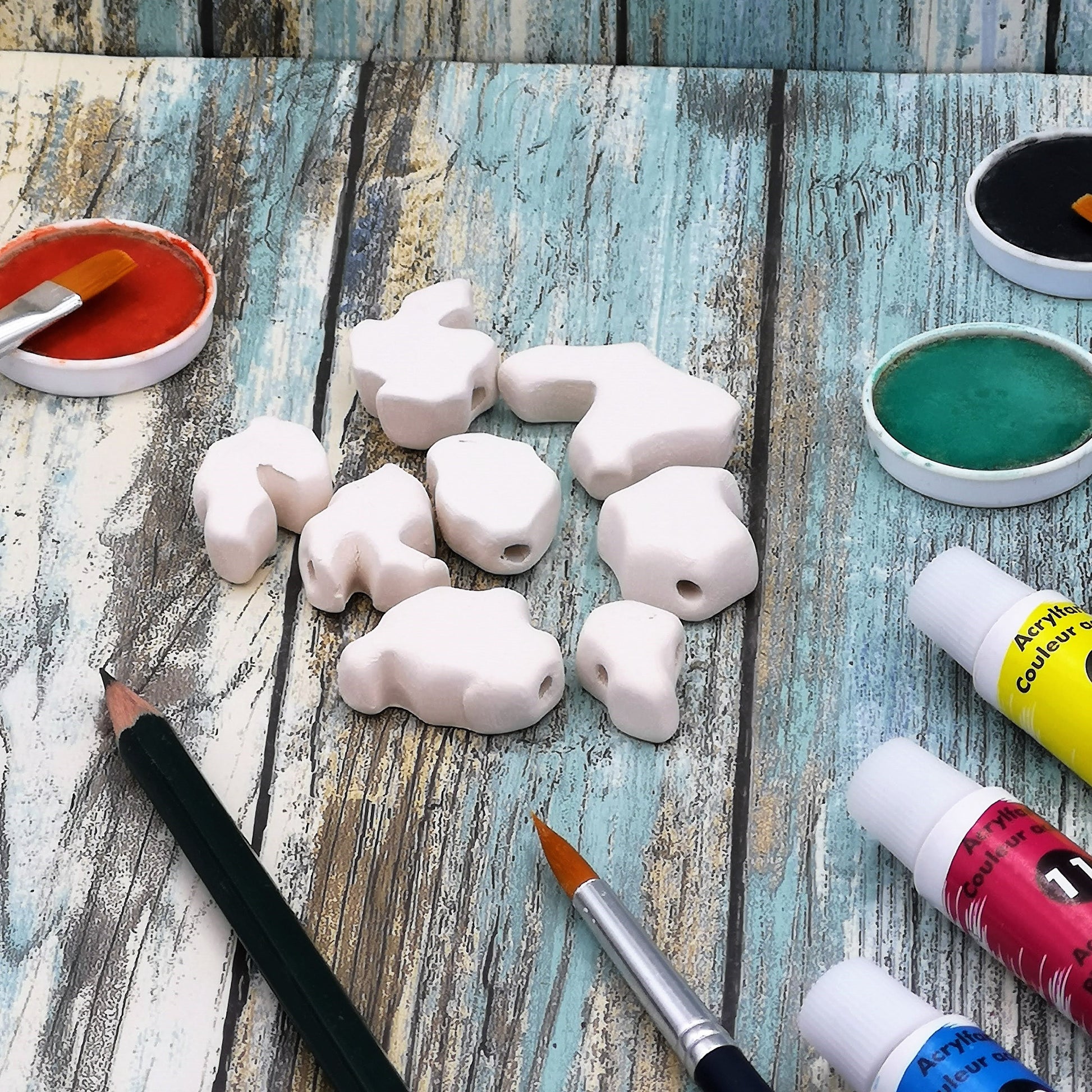 8Pc 15 to 35mm Assorted Extra Large Handmade Ceramic Bisque Beads Ready To Paint, Blank Clay Beads Jewelry Making, Macrame Beads Big Hole - Ceramica Ana Rafael