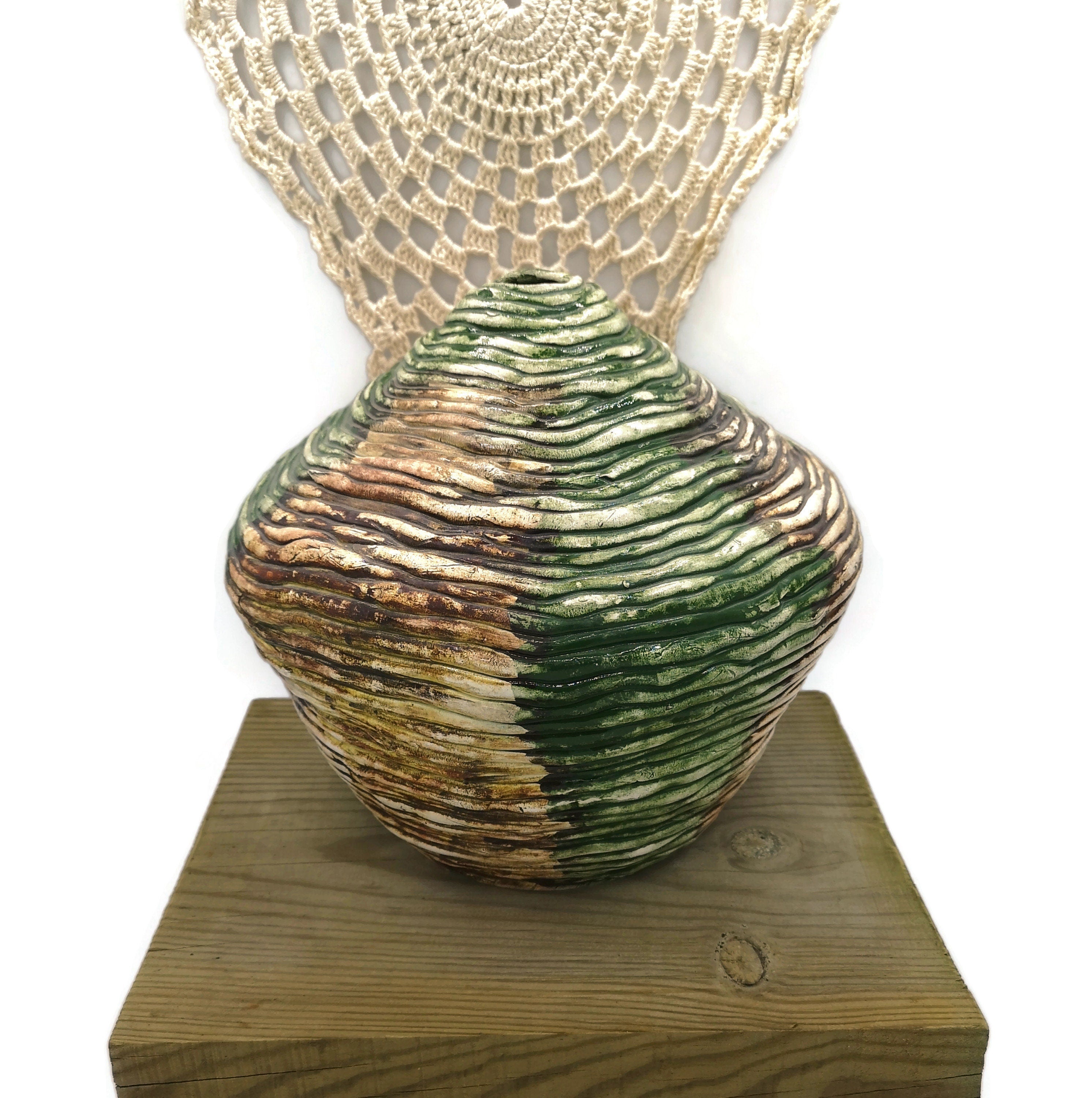 Tall Ceramic Vase, Modern Clay Sculpture, Bud Vase Textured for