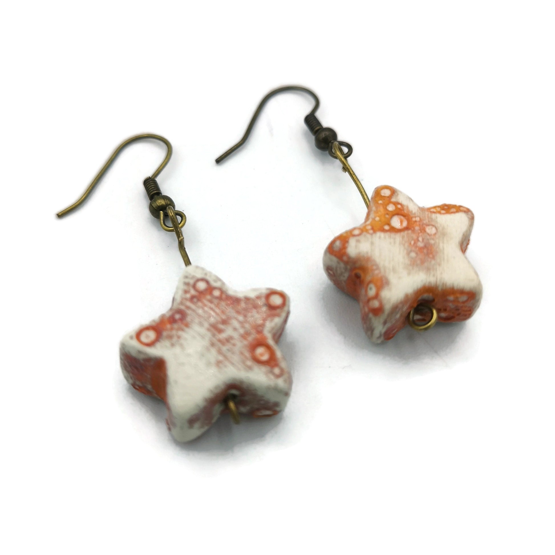STAR EARRINGS DANGLE, Ceramic Star Drop Earrings, 9th Anniversary Gift For Her, Novelty Charm Aesthetic Earrings - Ceramica Ana Rafael