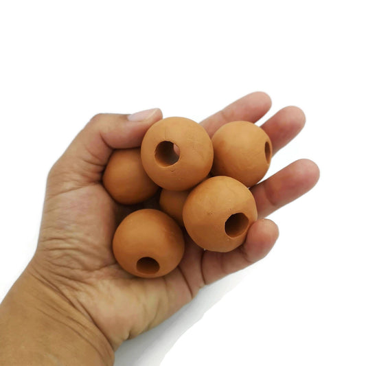 6Pc 30mm Handmade Ceramic Macrame Beads 7mm Large Hole, Clay Beads, Extra Large Beads - Ceramica Ana Rafael