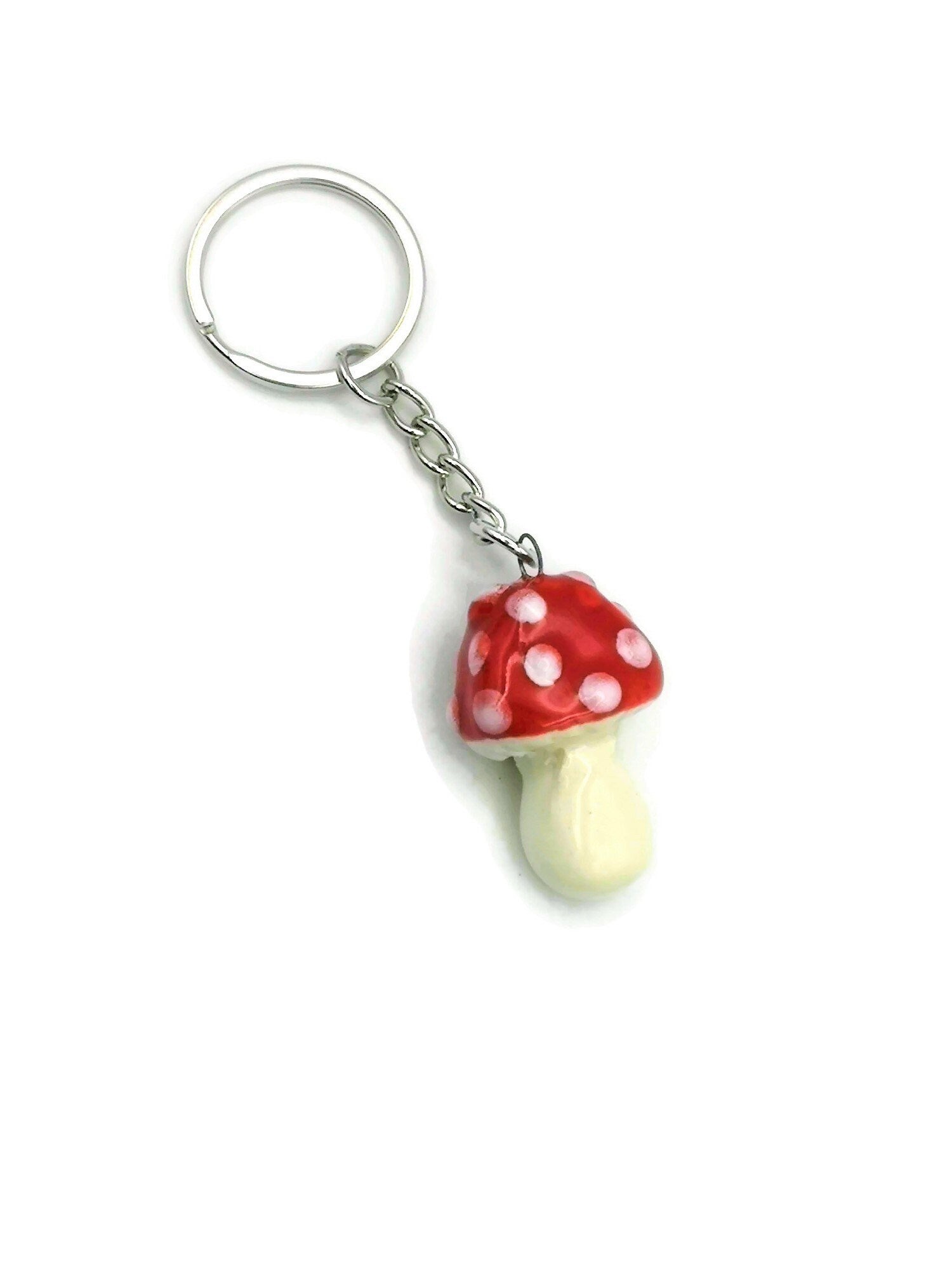 Handmade Ceramic Red Mushroom Keychain For Women, Cut Mushroom Charm Key Chain Gift For Her, Unique Artisan Cottagecore Accessories - Ceramica Ana Rafael