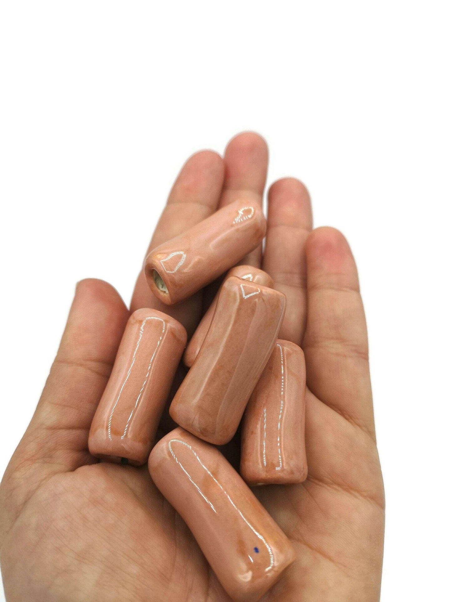 1Pc 30mm Tube Beads For Jewelry Making, Coral Pink Handmade Ceramic Macrame Beads Large Hole 5mm, Unique Long Unusual Artisan Craft Supplies