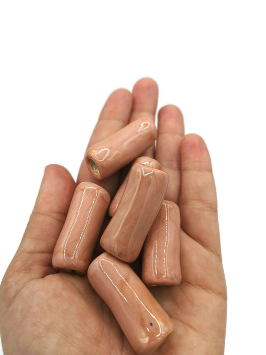 1Pc 30mm Tube Beads For Jewelry Making, Coral Pink Handmade Ceramic Macrame Beads Large Hole 5mm, Unique Long Unusual Artisan Craft Supplies