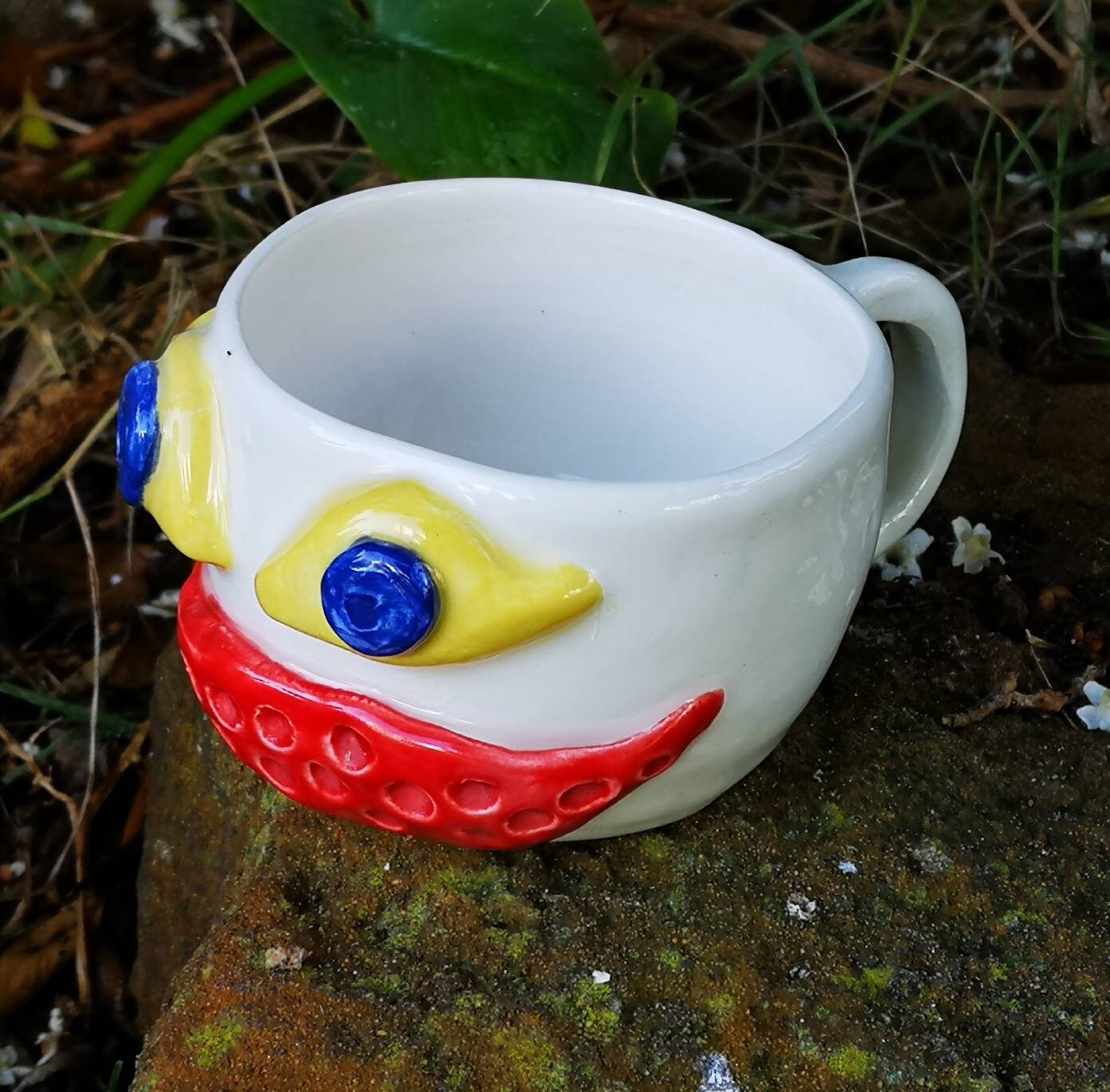 Handmade Ceramic Monster Coffee Mug Hand Painted, Unique Pottery Halloween Mugs For Women, Colorful Funny Face Horror Mug, Creative Creepy - Ceramica Ana Rafael