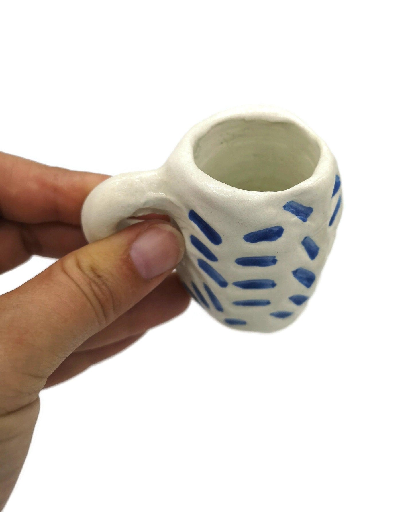 1Pc Handmade Ceramic Espresso Cup White and Blue, Funny Shot Glass Fathers Day Gift From Daughter, Mug Birthday Step Dad Gift Best Sellers - Ceramica Ana Rafael