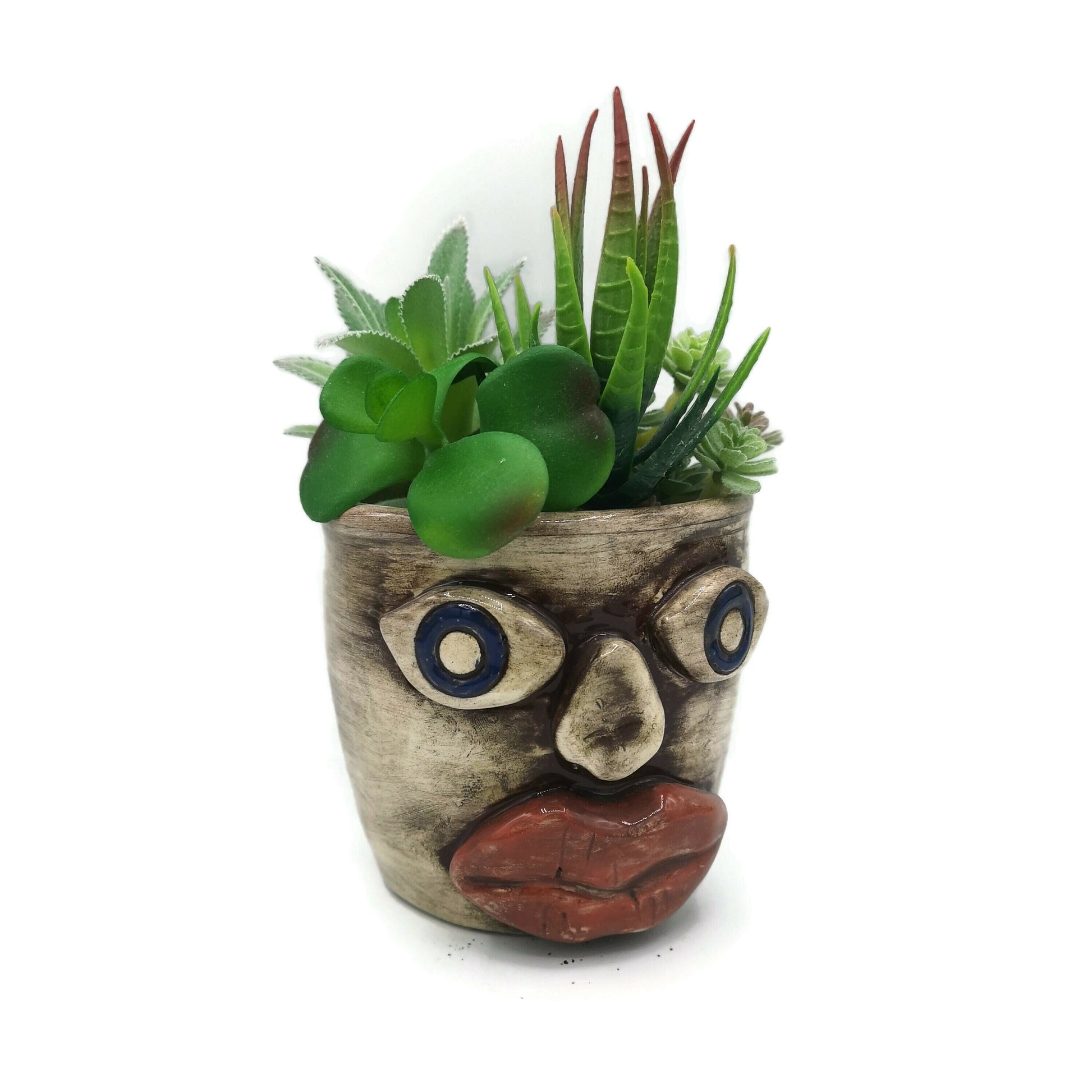 FACE PLANT POT, ceramic 9th anniversary gift for husband, face planter office desk accessories for men, Best Gifts For Him - Ceramica Ana Rafael