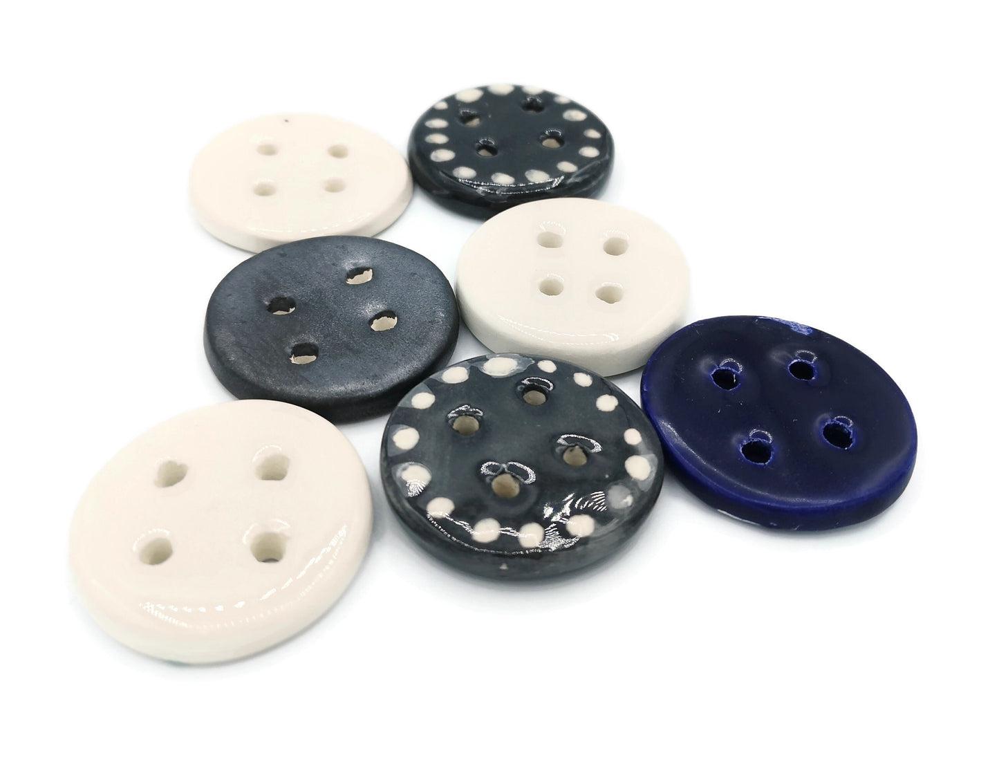 7Pc Black And White Sewing Buttons, Sewing Supplies And Notions, Strange And Unusual Elegant Button, Best Sellers Clay Buttons Round Novelty - Ceramica Ana Rafael