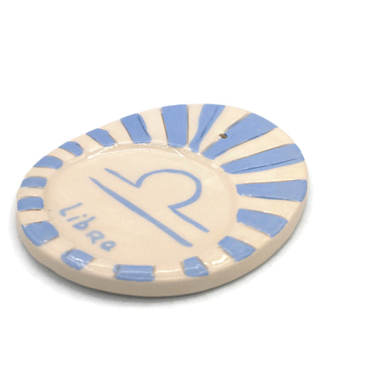 Handmade Ceramic Incense Stick Holder With Zodiac Sign, Hand Painted Blue And White Libra Incense Cone Burner, 9th Anniversary Gift Idea - Ceramica Ana Rafael