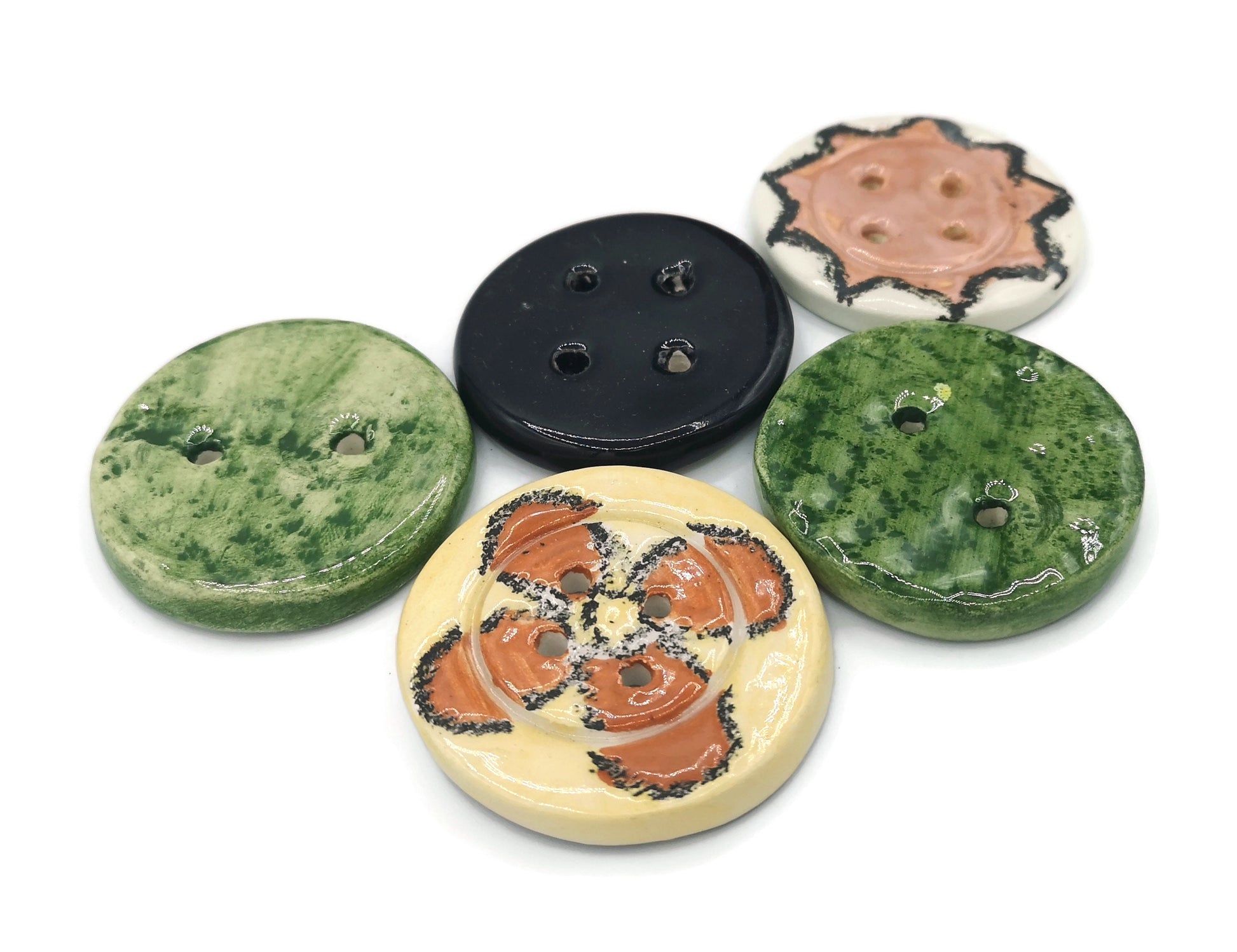 5Pc Extra Large Novelty Buttons For Coat, Elegant Ceramic Sewing Buttons Handmade And Hand Painted, Best Sellers Sewing Supplies And Notions - Ceramica Ana Rafael