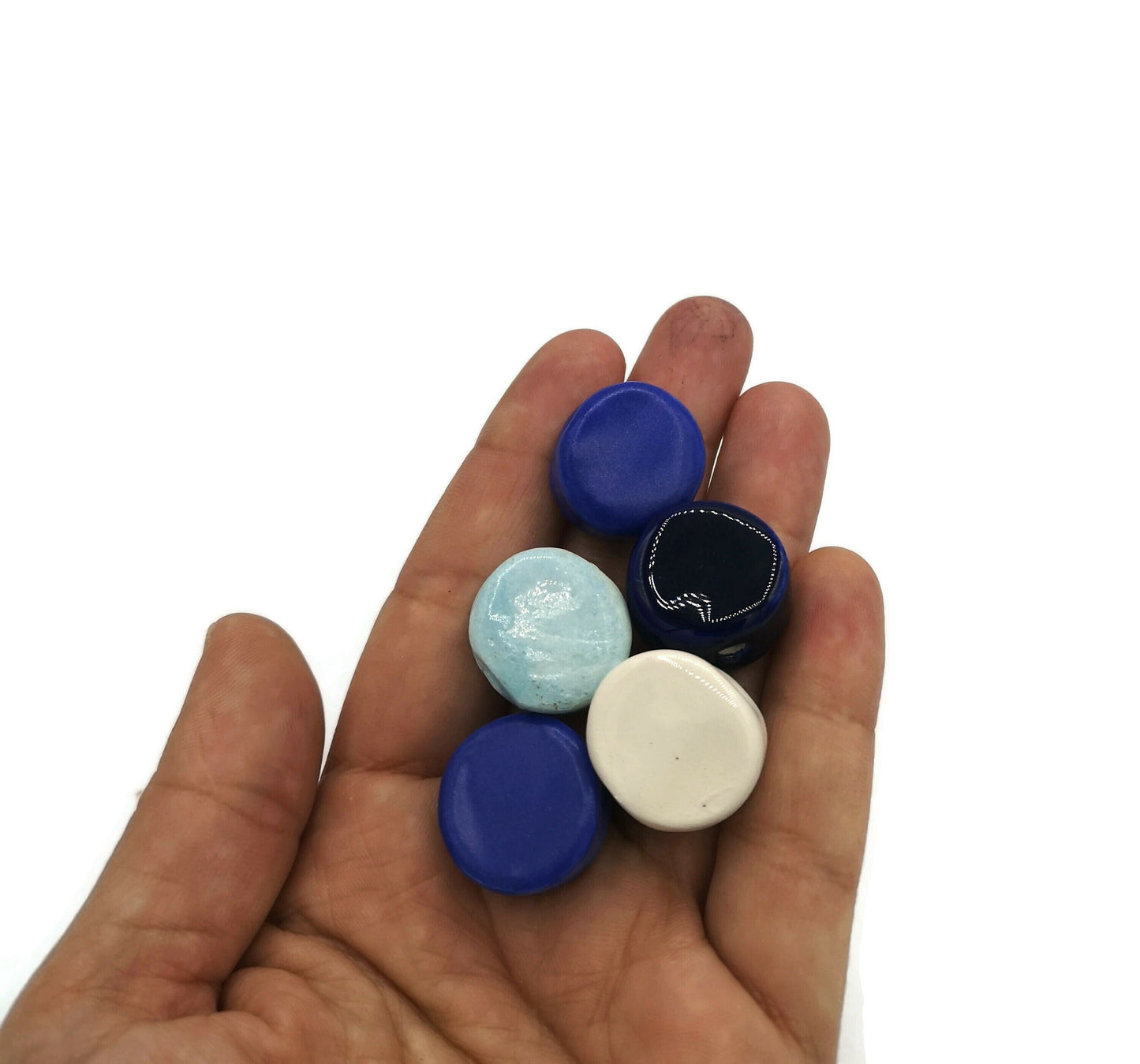 5Pcs Large Ceramic Beads, Royal Blue 20mm Coin Beads for Handmade Jewelry Making, Assorted Clay Components - Ceramica Ana Rafael