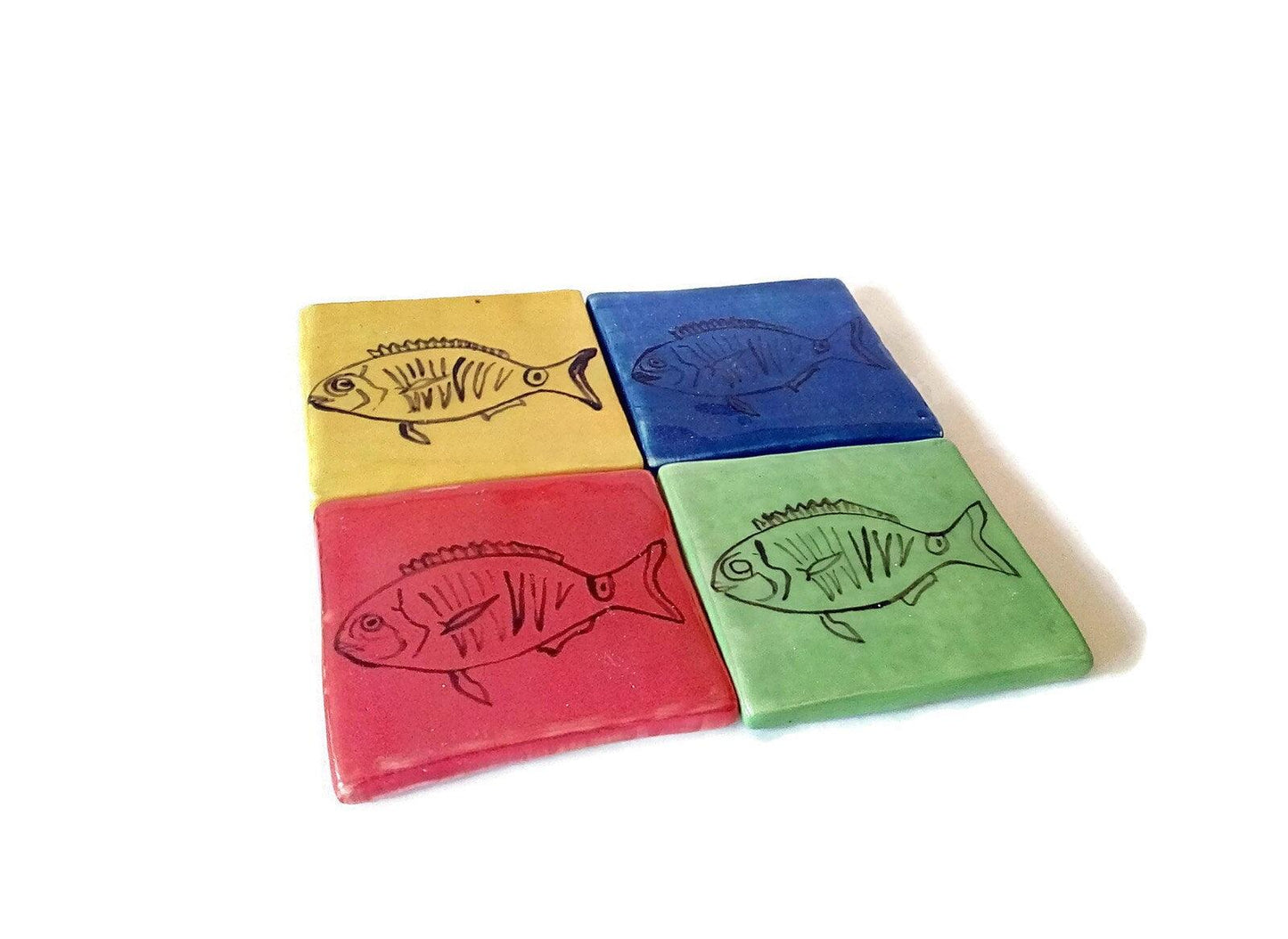 1Pc Hand Painted Tiles, Square Mosaic Tiles, Ceramic Fish Tiles, Mediterranean Best Gifts For Him, Best Seller Wall Tiles - Ceramica Ana Rafael
