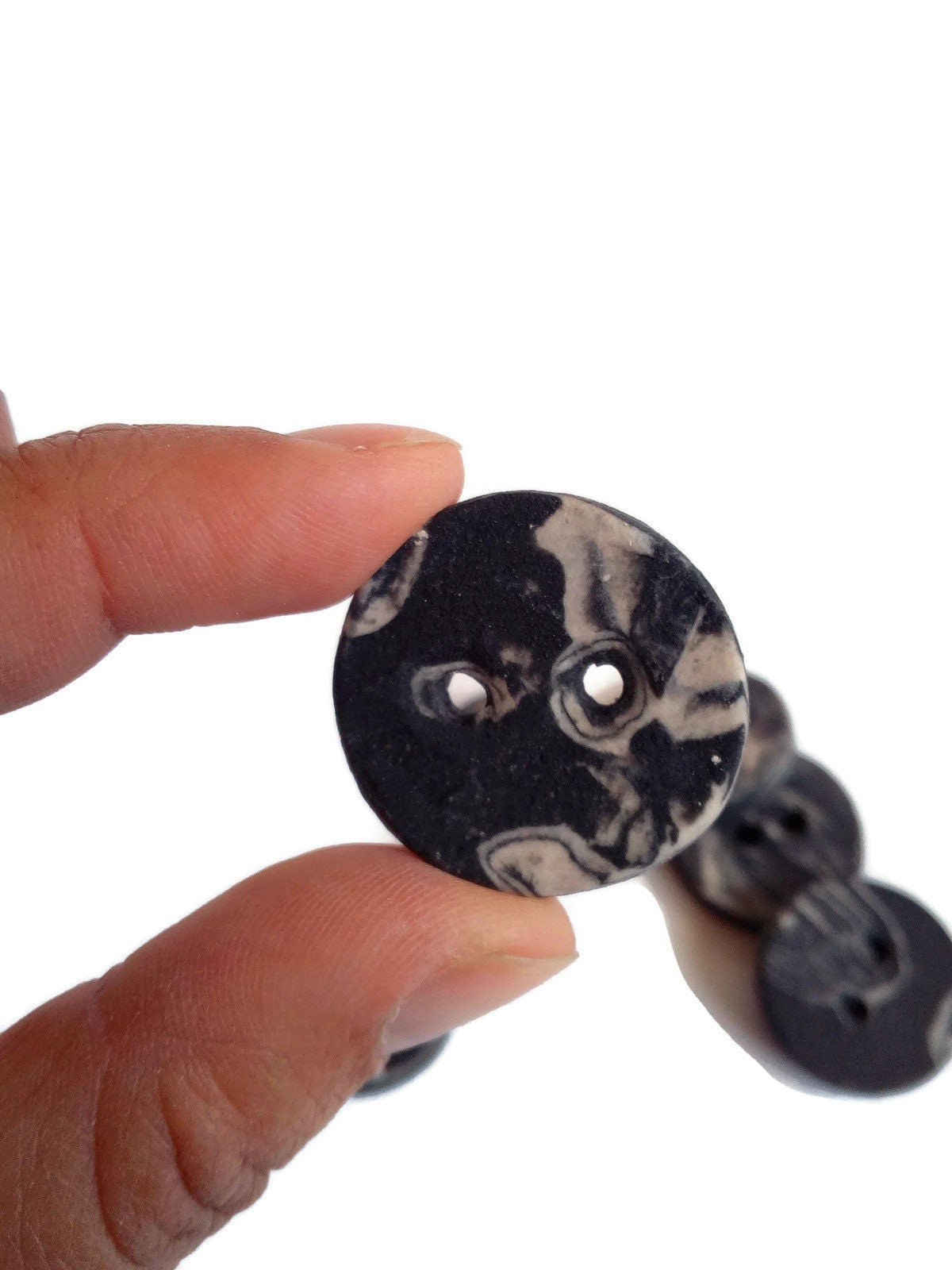 6PC 25mm Matte Black And White Handmade Ceramic Buttons for Knitting, 2 Hole Flat Back Marbled Sewing Buttons For Coat Best Sellers - Ceramica Ana Rafael