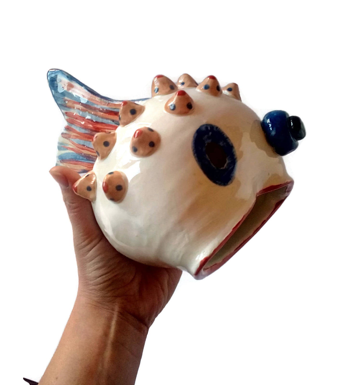 Handmade Ceramic Fish Sculpture Hand Painted, Coastal Pottery Animal Office Desk Accessories Best Gifts For Him, Best Sellers - Ceramica Ana Rafael