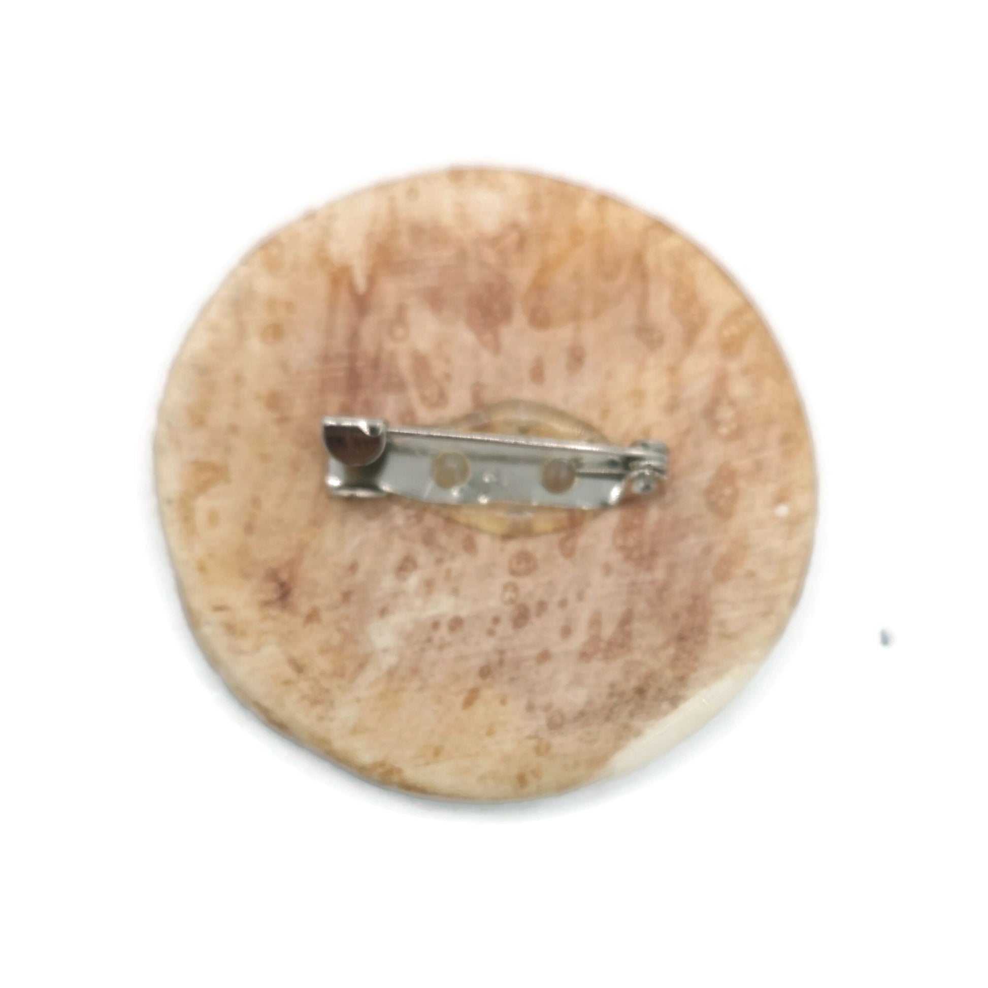 Beige Textured Moon Brooch Pin For Women, Handmade Ceramic Jewelry, Dark Academia Best Gifts for Her, Stocking Stuffers Idea - Ceramica Ana Rafael