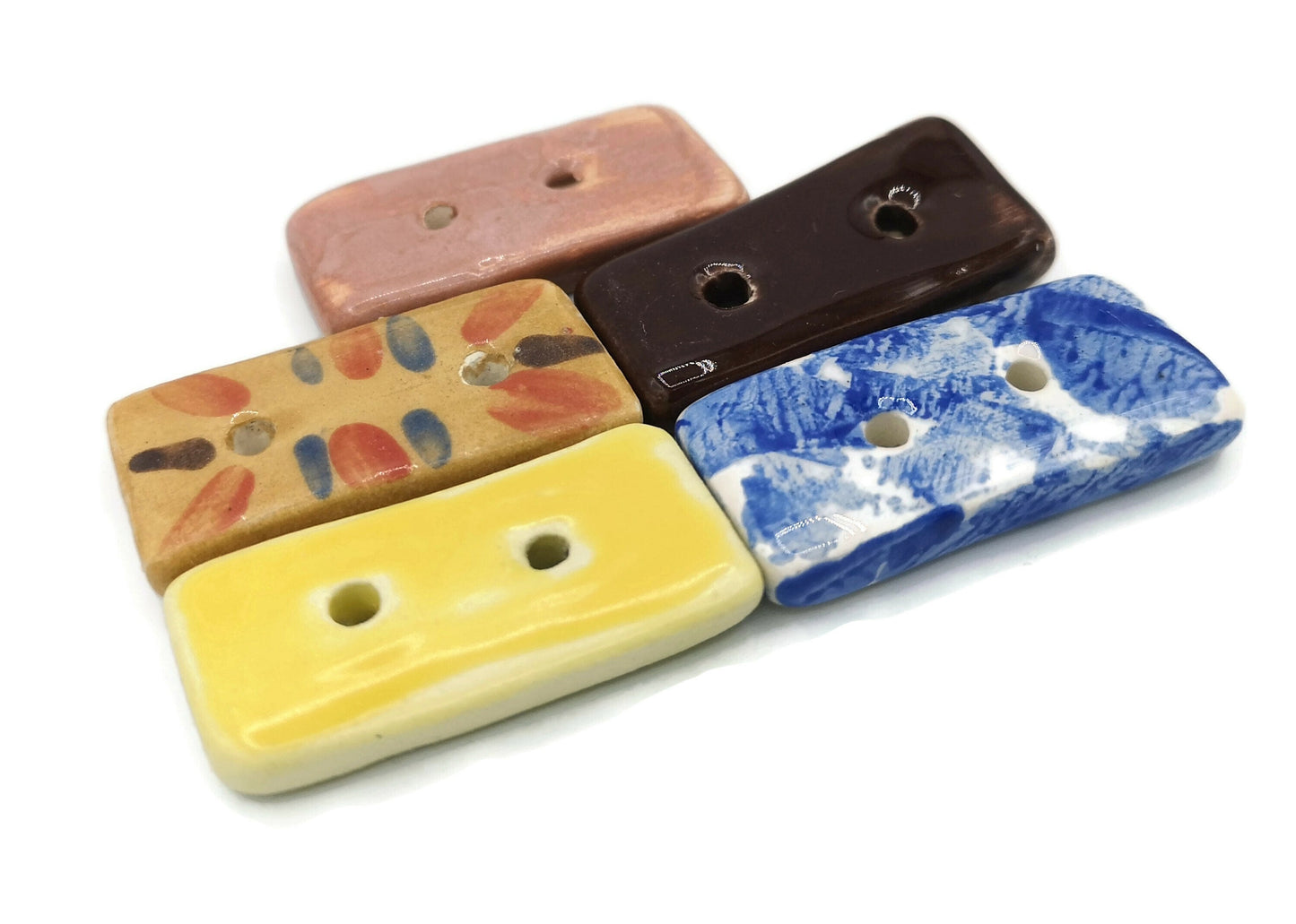 5Pc 40mm Assorted Large Rectangular Sewing Buttons For Crafts, Novelty Sewing Supplies And Notions, Handmade Ceramic Coat Buttons - Ceramica Ana Rafael