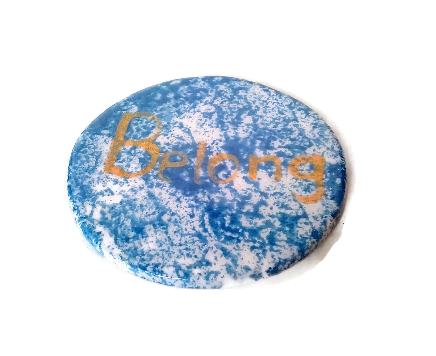 1Pc Blue Motivatinal Word Coster Hand Painted, Round Handmade Ceramic coaster, Cute Best Gifts For Him, Beer Coasters Housewarming Gift - Ceramica Ana Rafael