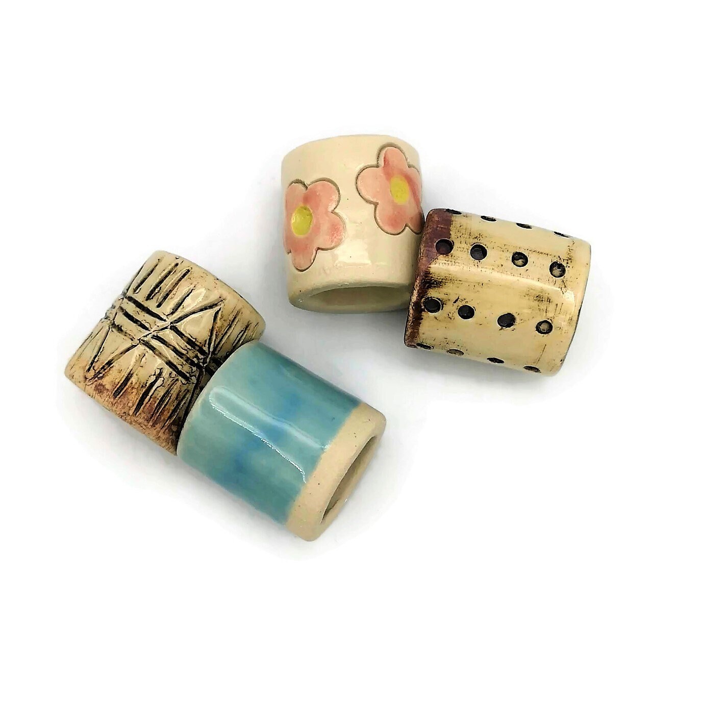 4Pc Assorted Large Tube Beads, Unique Clay Beads For Macrame, 35mm Long Ceramic Beads, Decorative Hand Painted Craft Beads With Large Hole - Ceramica Ana Rafael