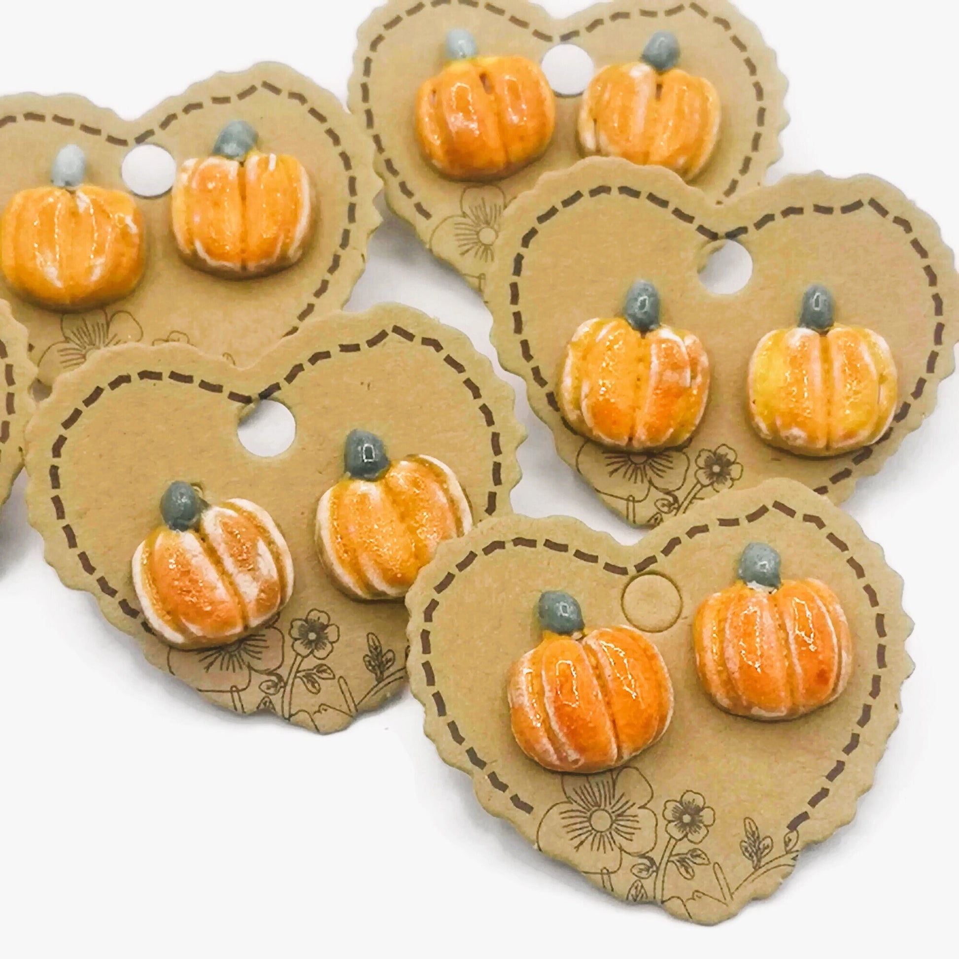 Handmade Ceramic Pumpkin Stud Earrings For Women- Orange Cute Halloween Jewelry Gift For Girls - Ceramica Ana Rafael