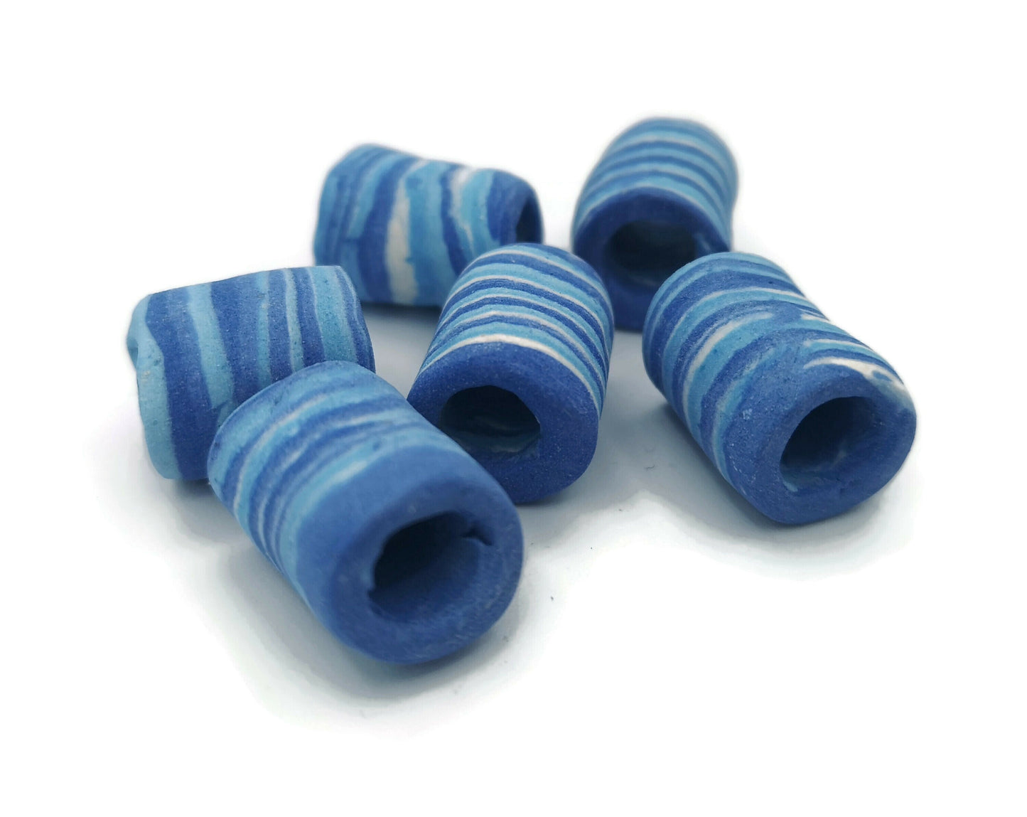 LARGE TUBE BEADS, 7 mm Big Hole Macrame Beads Set of 6, Matt Craft Beads For Decorating, Unique Ceramic Barrel Beads For Jewelry Making - Ceramica Ana Rafael