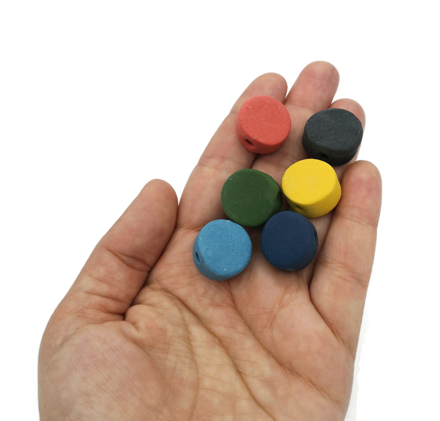 6Pc 15mm Assorted Large Coin Beads for Jewelry Making, Handmade Ceramic Macrame Beads Large Hole 2mm, Artisan Matte Clay Beads Unique - Ceramica Ana Rafael