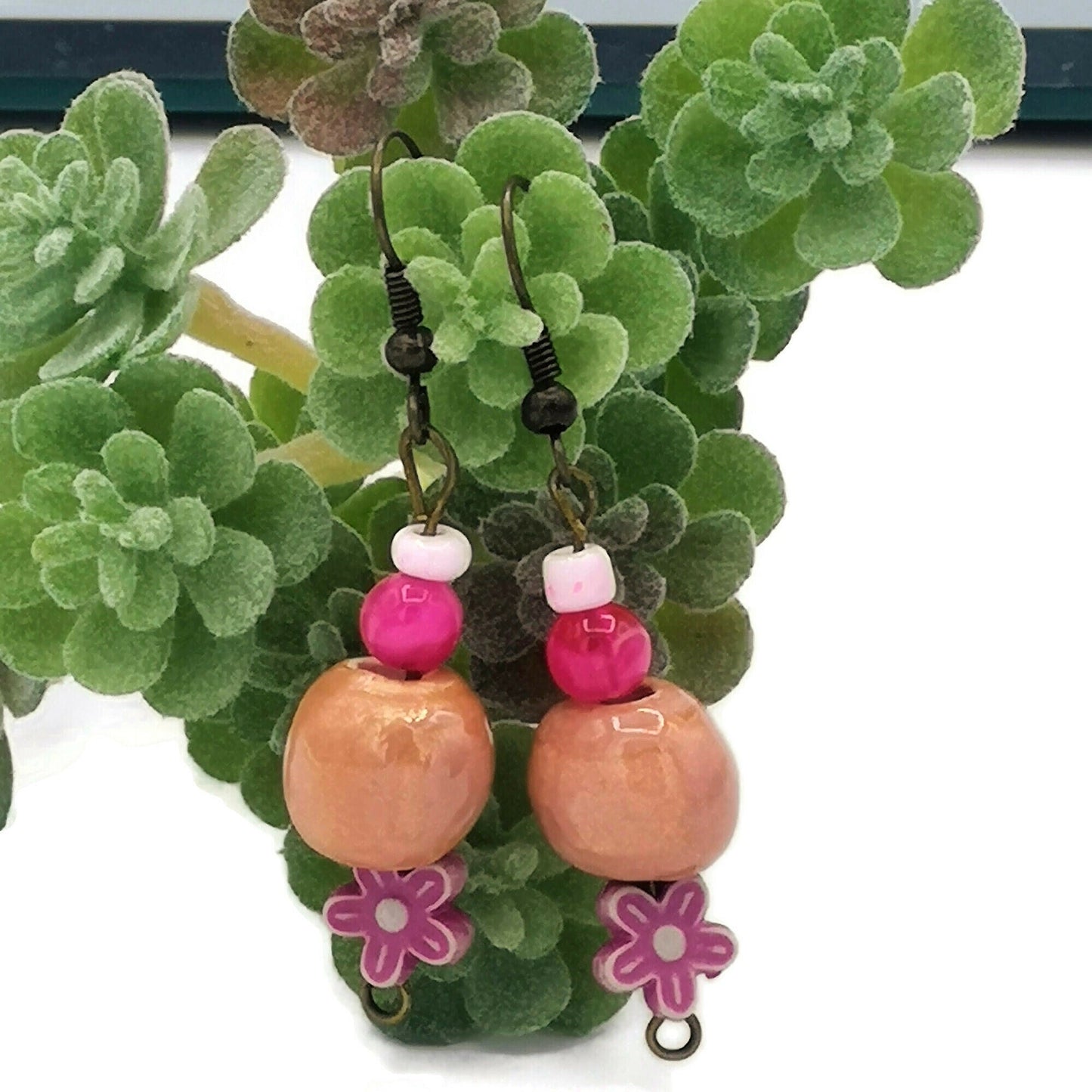 Pink Dangle Earrings, Novelty Earrings, Cute Ceramic Jewelry, Aesthetic Artsy Earrings For Teenage Girl, Teen Girl Gift Ideas - Ceramica Ana Rafael