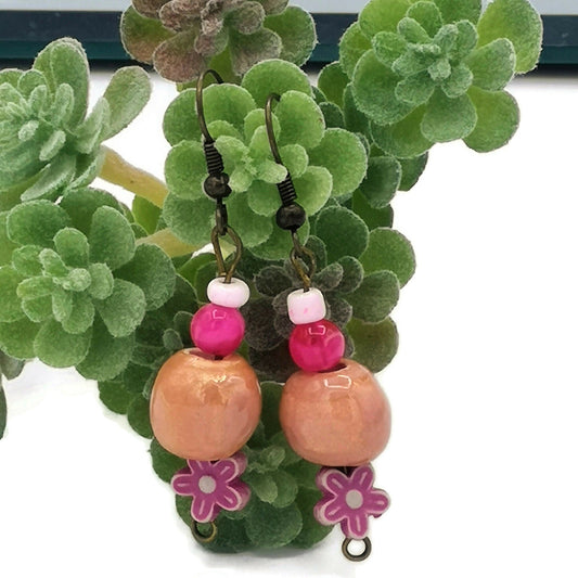 Pink Dangle Earrings, Novelty Earrings, Cute Ceramic Jewelry, Aesthetic Artsy Earrings For Teenage Girl, Teen Girl Gift Ideas - Ceramica Ana Rafael