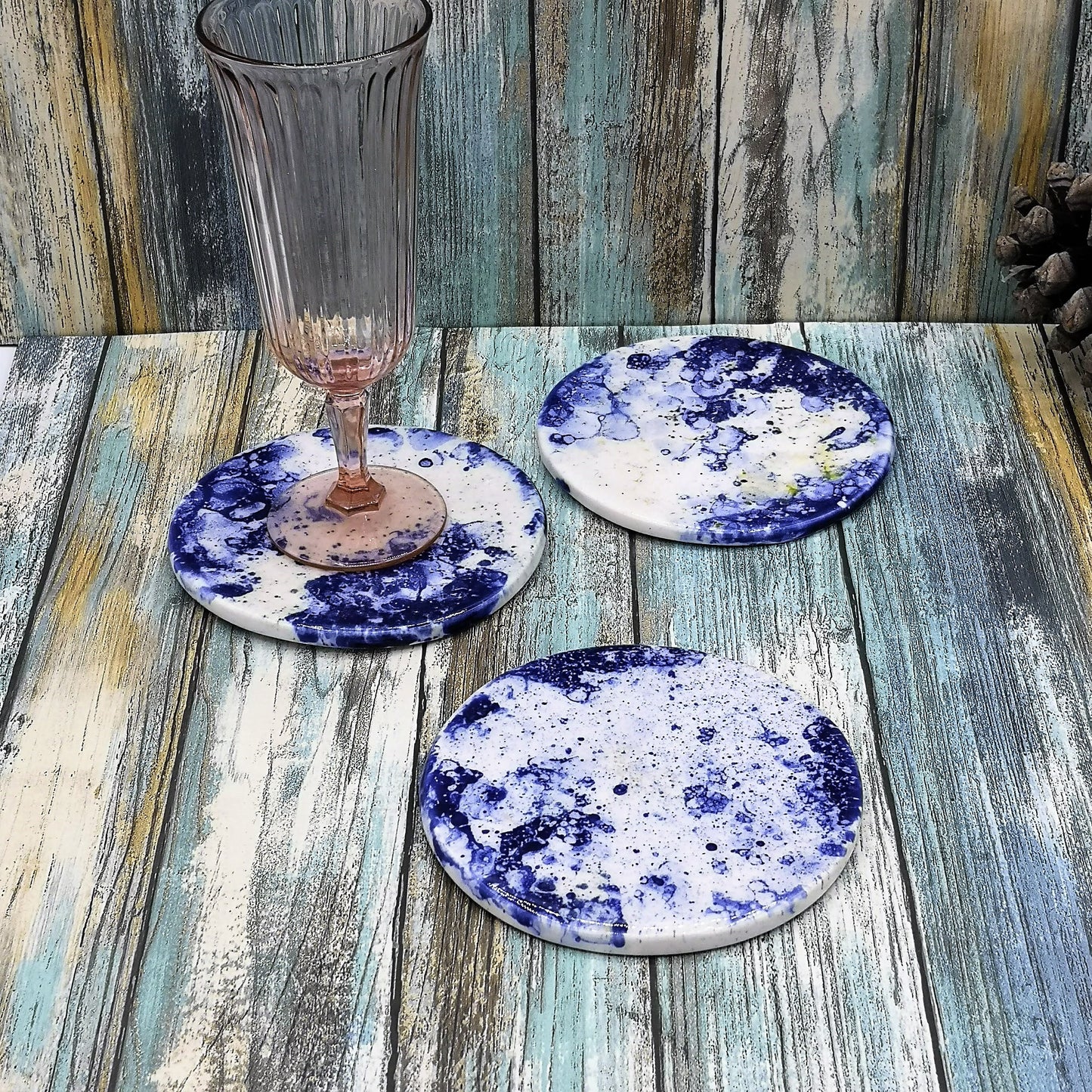 CERAMIC COASTERS, MODERN Coasters Round Shaped For Office Desk, Host Gift, Housewarming Gift First Home - Ceramica Ana Rafael