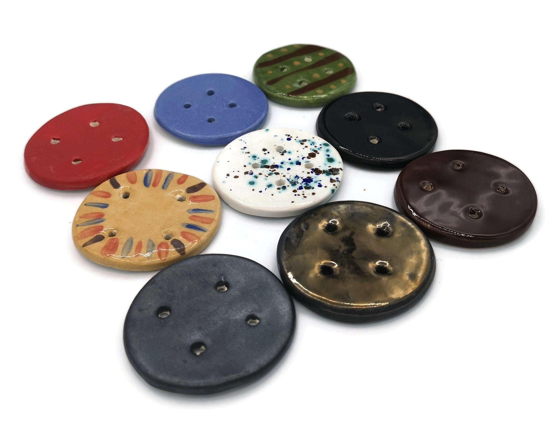 1Pc 55mm Extra Large Handmade Ceramic Round Sewing Button, Decorative Coat Buttons, 4 Hole Artisan Novelty Button For Knitting And Crochet