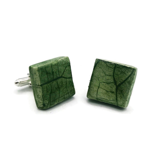 Handmade Ceramic Cufflinks For Dad, Plant Lovers Gift, 9th anniversary gift for boyfriend, Unique Style Everyday Porcelain Cufflinks - Ceramica Ana Rafael