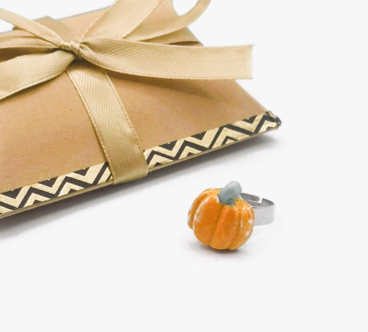 Handmade Ceramic Orange Pumpkin Statement Ring For Women, Stainless Steel Adjustable Ring For Halloween, Porcelain Fall Gifts For Her - Ceramica Ana Rafael