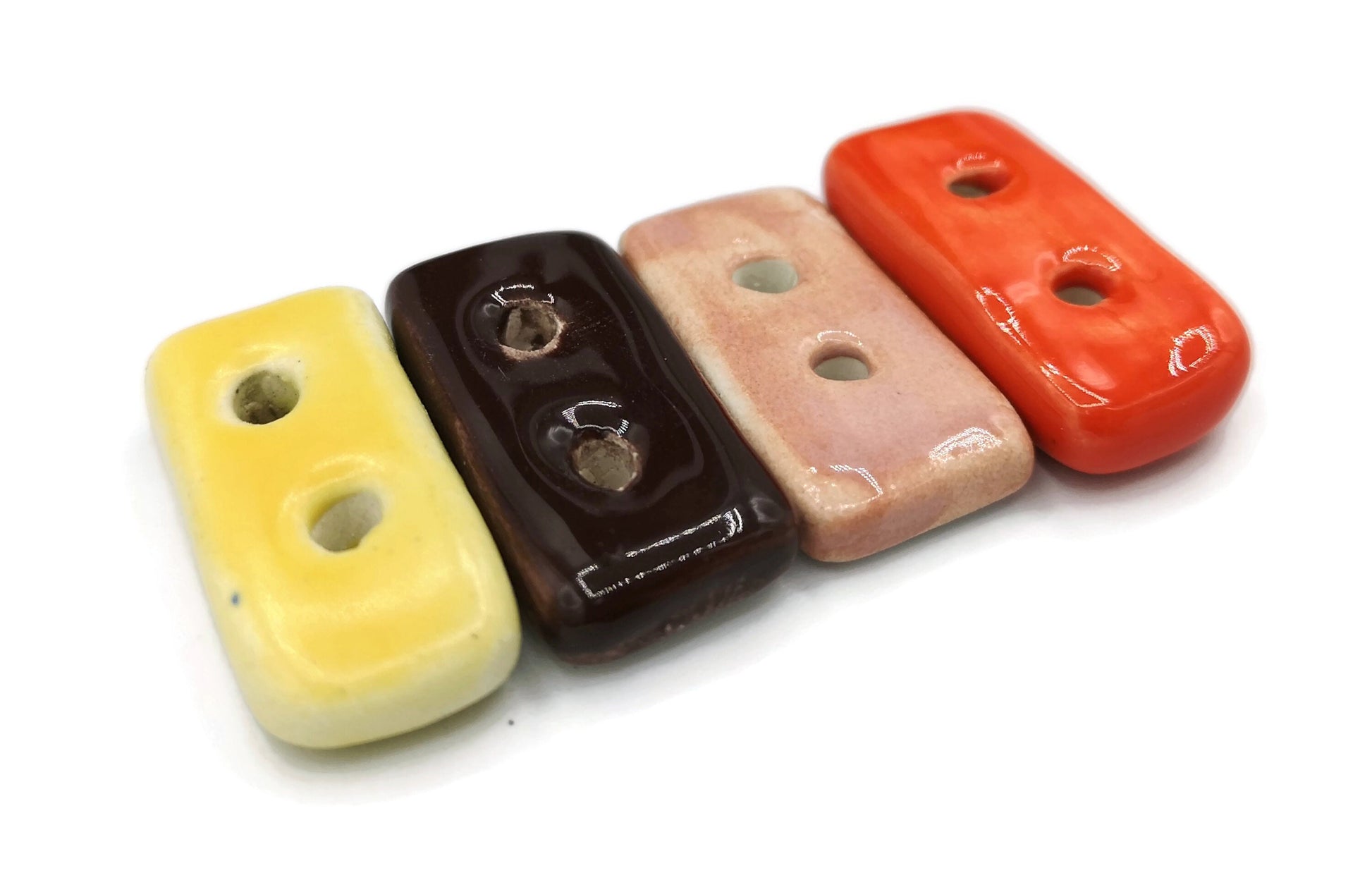 Rectangle Buttons Set Of 4, Handmade Ceramics Jewelry Making Sewing Buttons, Strange And Unusual Sewing Supplies And Notions - Ceramica Ana Rafael