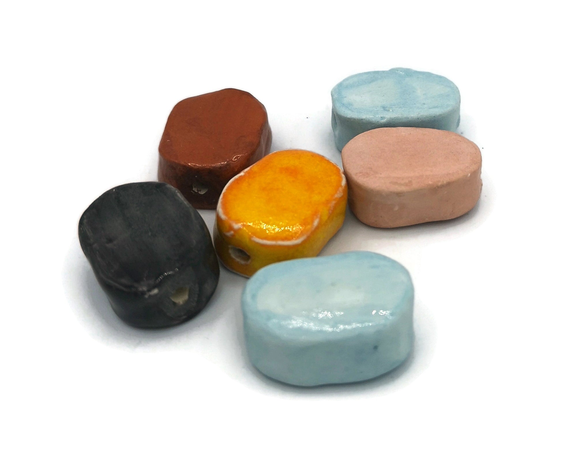 6Pc Assorted Ceramic Beads For Jewelry Making, Handmade Ceramic Unique Beads, Large Oval Macrame Beads 2mm Hole - Ceramica Ana Rafael