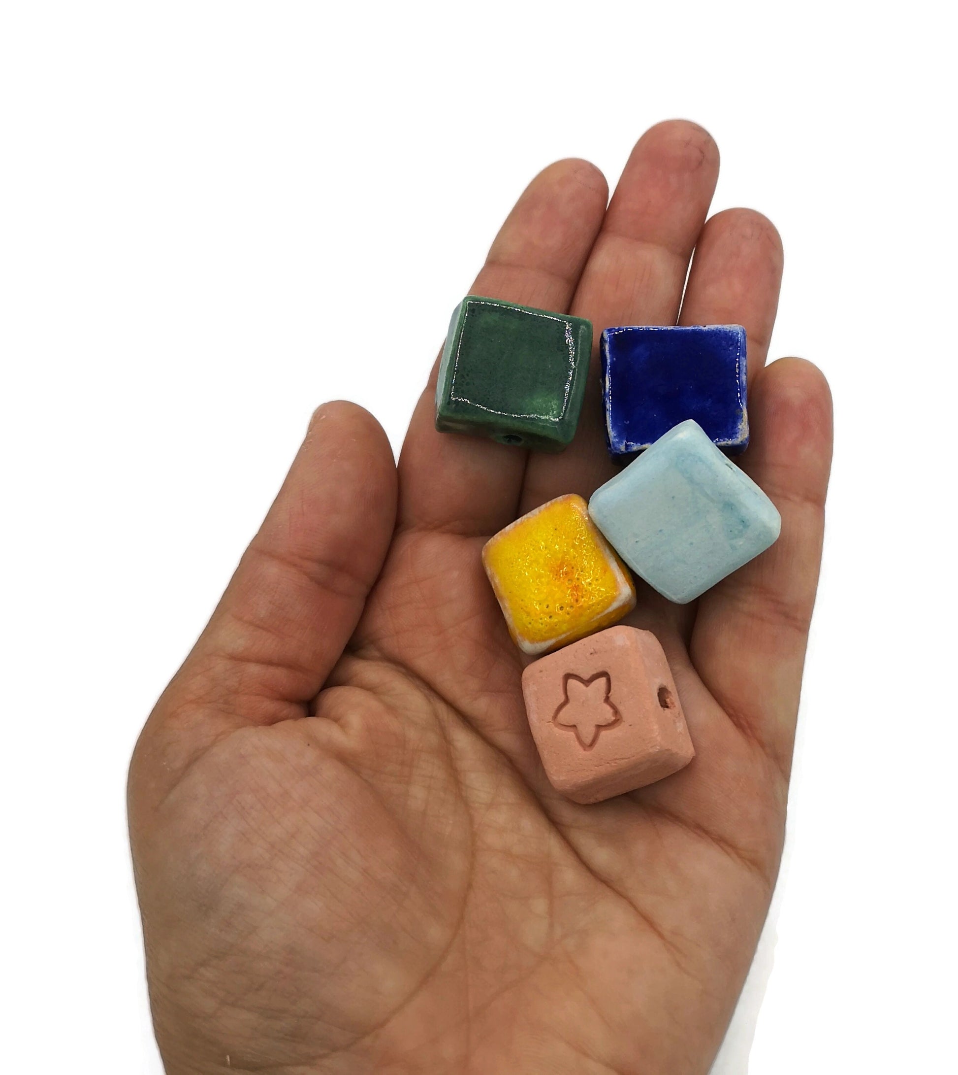 Handmade Ceramic Beads For Jewelry Making, Set Of 5 Assorted Clay Beads, Pendant Necklace Best Sellers, Unique Square beads, Large Porcelain - Ceramica Ana Rafael
