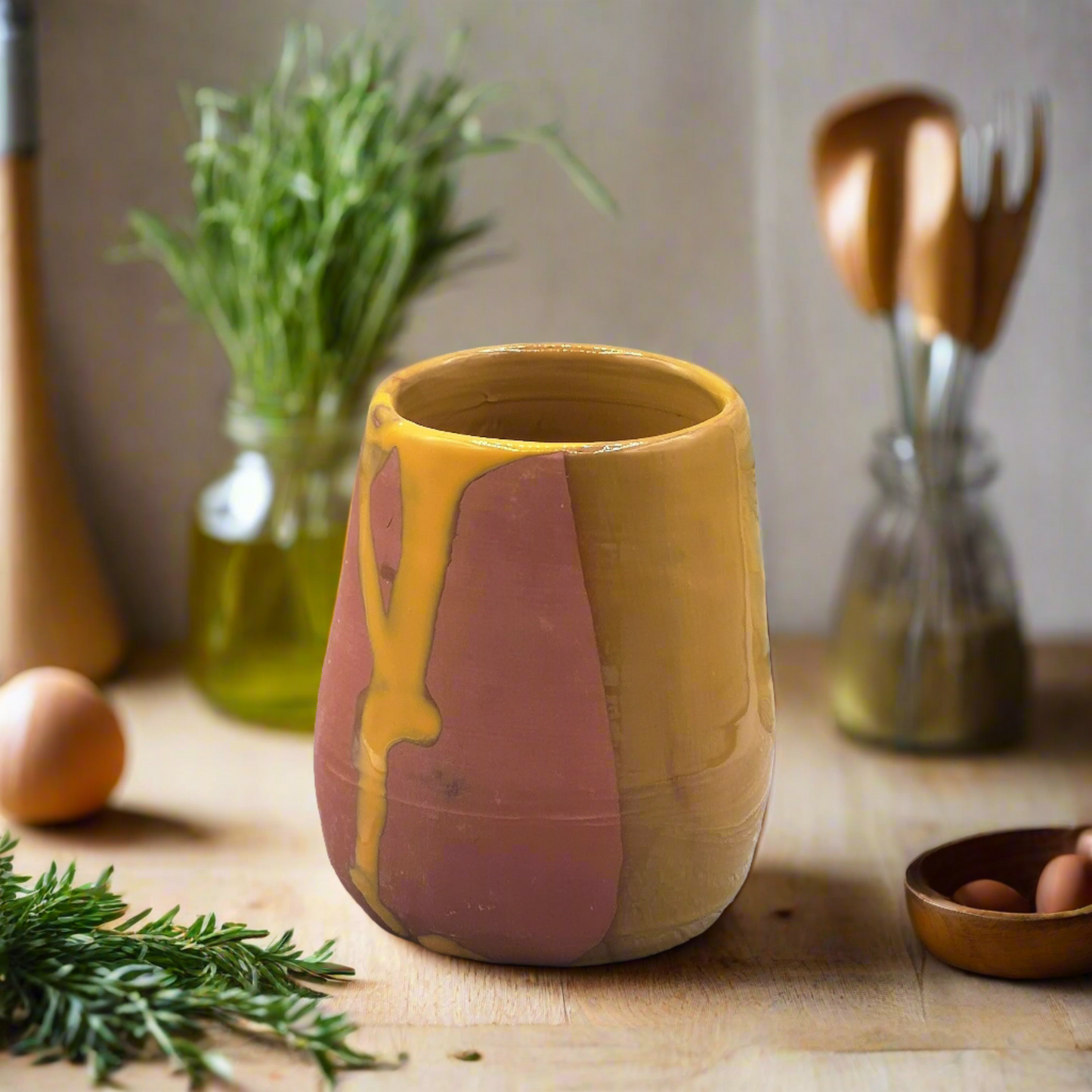 Handmade Ceramic Utensil Holder – Modern Pottery Kitchen Organizer & Vase