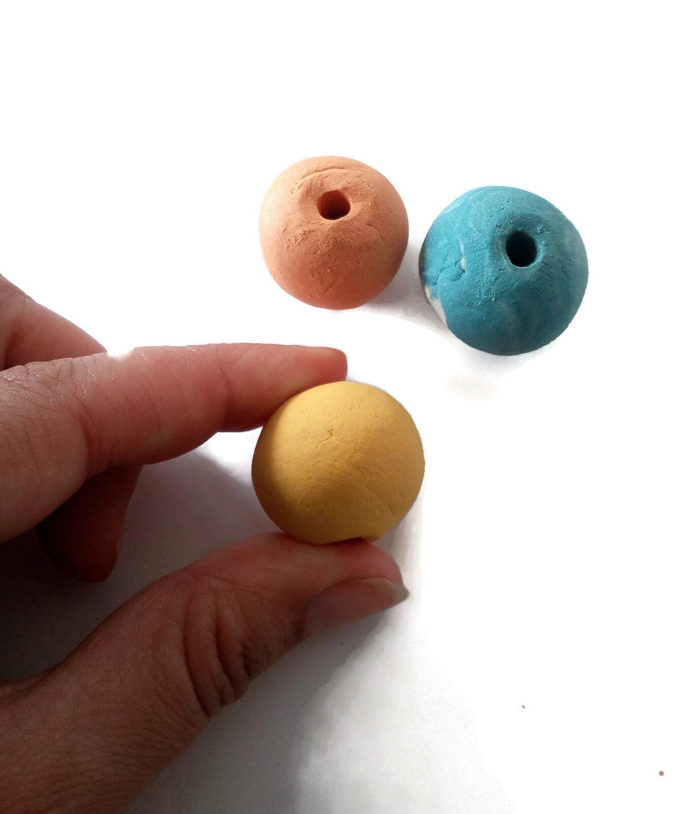3Pc 25mm Handmade Ceramic Beads For Jewelry Making, Matte Beads For Crafts, Decorating, Macrame Beads Large Hole, Unique Mixed Clay Beads - Ceramica Ana Rafael