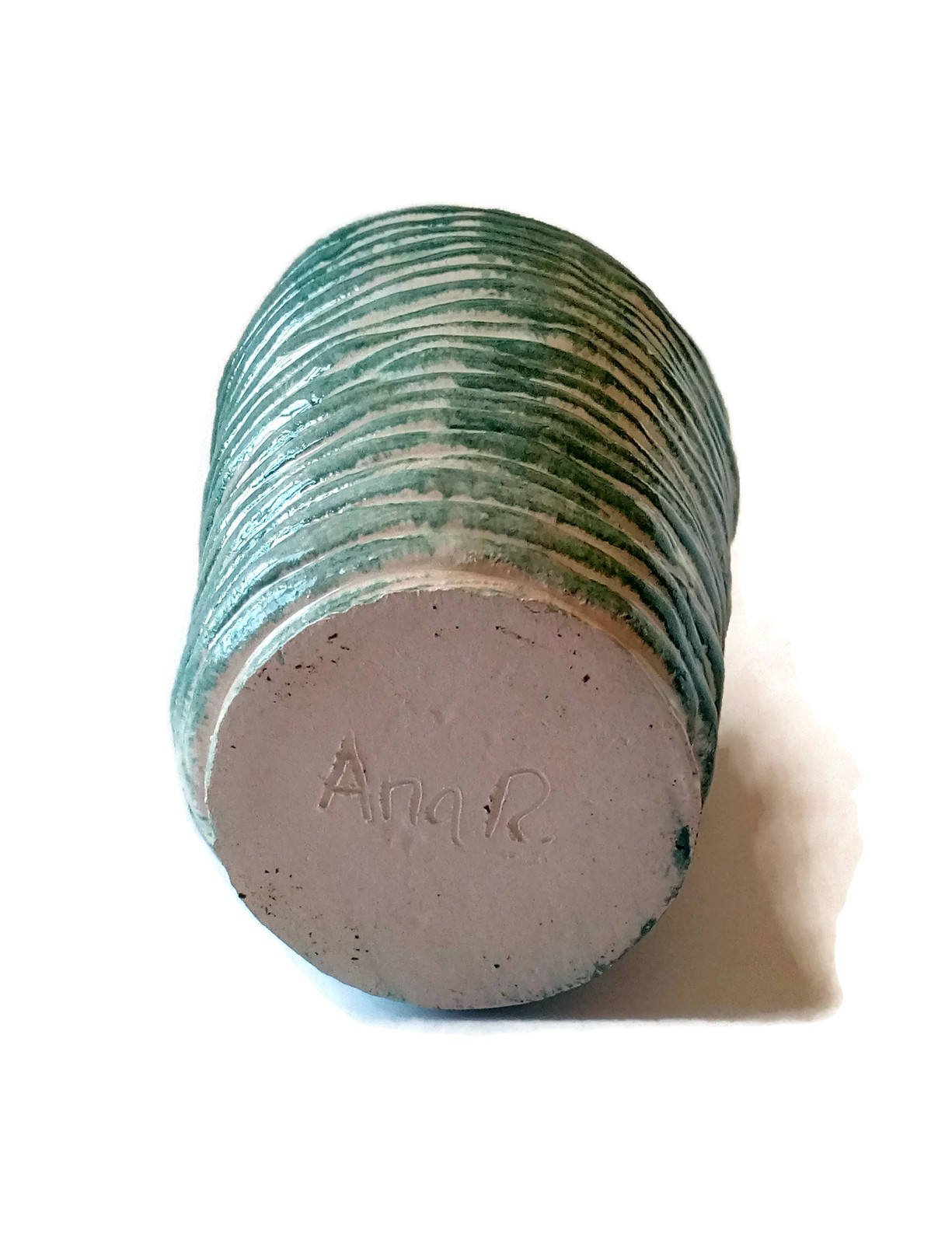 Handmade Ceramic Decorative Bottle With Cork Stopper, Housewarming Gift First Home, Green Irregular Shaped Vase Textured - Ceramica Ana Rafael