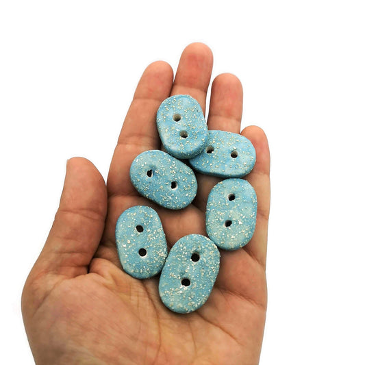 6Pc Handmade Ceramic Oval Sewing Button For Clothing, 3 cm 2 Hole Sparkly Turquoise Blue Decorative Knitting Button, Lightweight and Smooth - Ceramica Ana Rafael