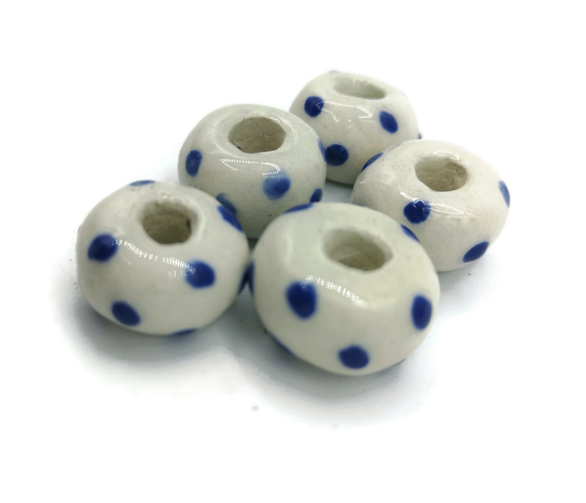 5Pc Large Hole Ceramic Beads, Handmade Macrame Beads for Jewelry Making, Clay Beads, Beard Beads for Hair Braids, Pony Beads, Best Sellers - Ceramica Ana Rafael