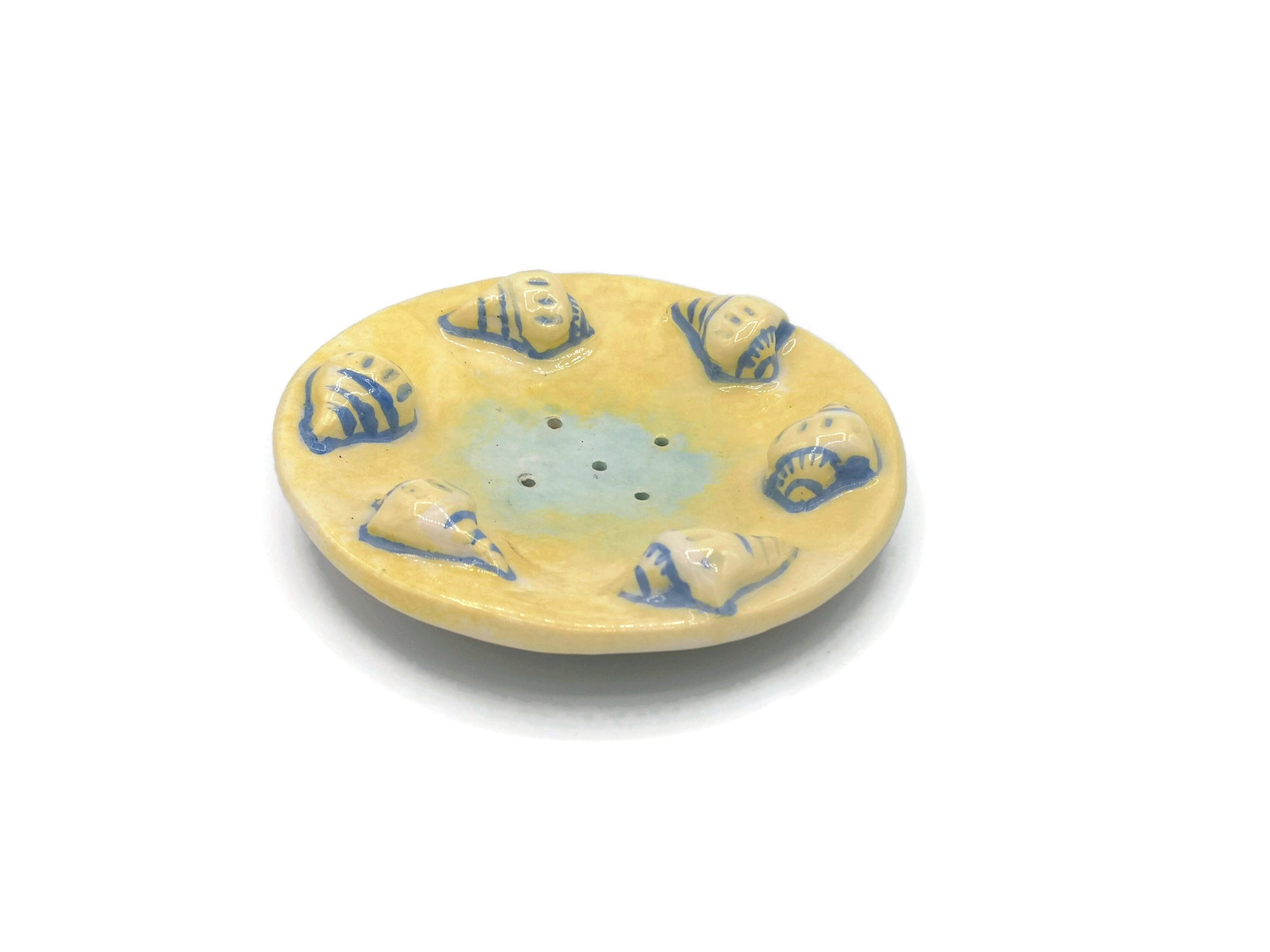 Self Draining Soap Dish, Sea Life Soap Dish, Beach Themed Dish Soap Holder, Pottery Bathroom Accessories - Ceramica Ana Rafael