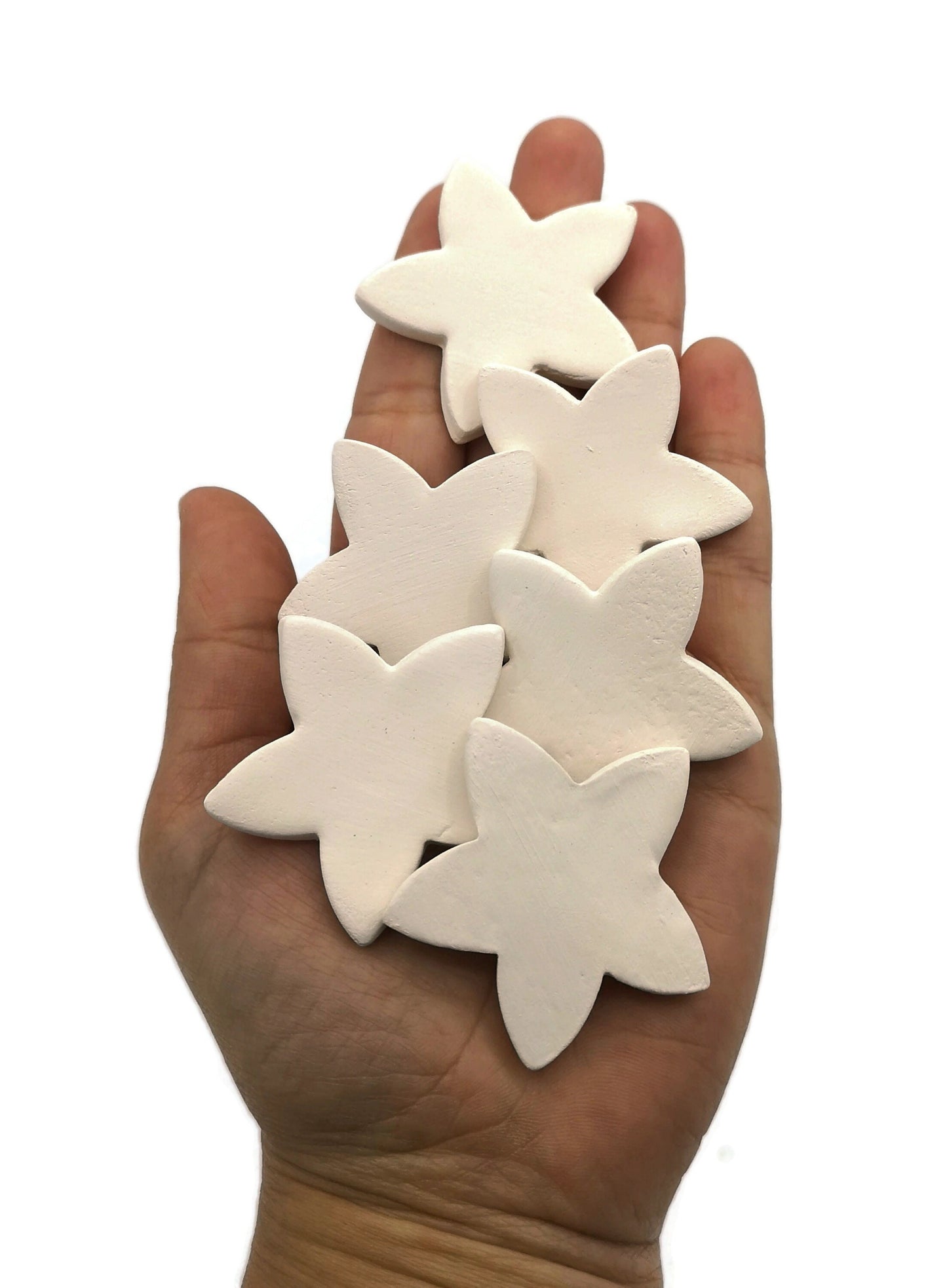 6Pc 45mm Small Ceramic Tiles Star Shaped, Tiny Mosaic Tiles For Crafts, Unpainted Ceramic Bisque Ready To Paint, Best Sellers Handmade - Ceramica Ana Rafael