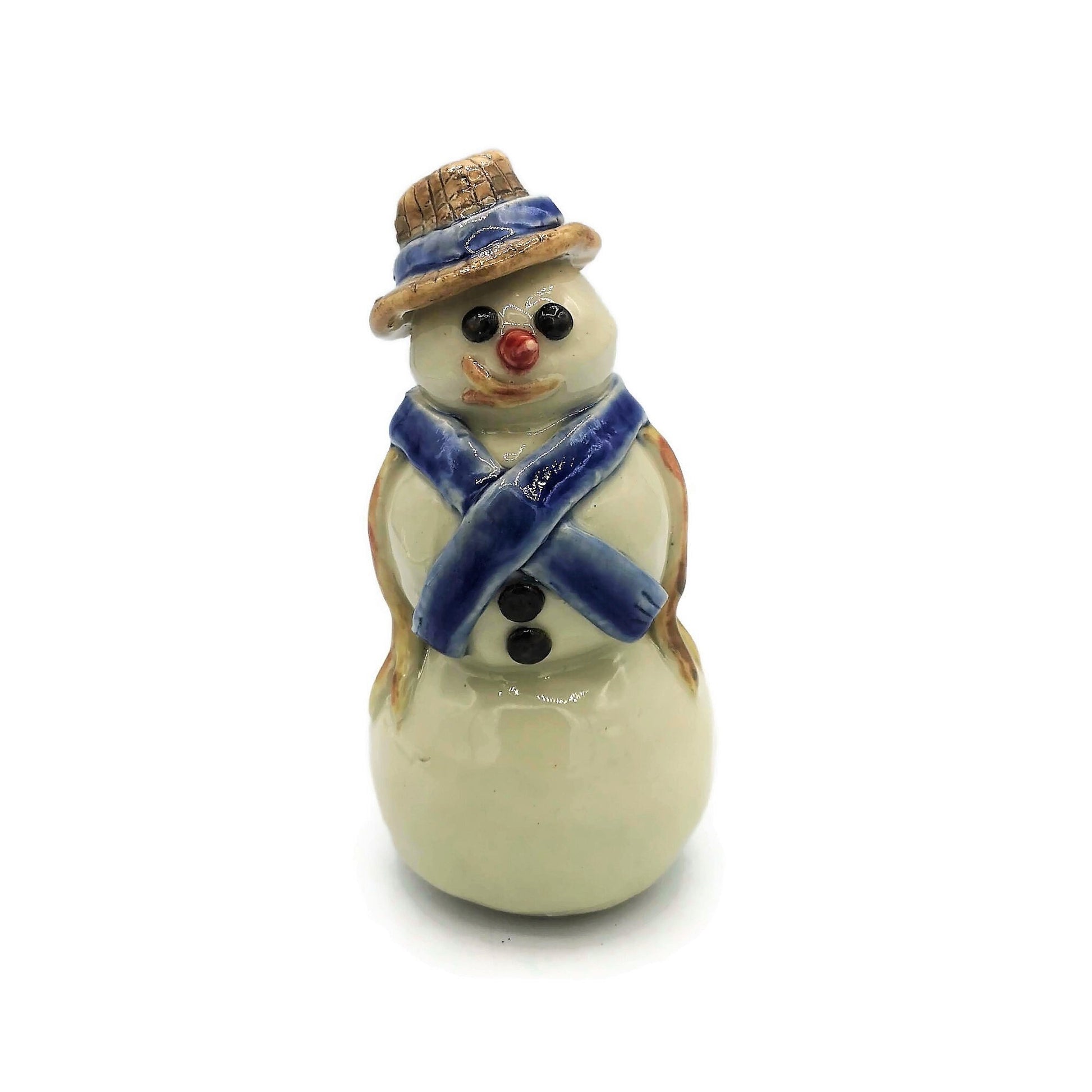 Handmade Ceramic Snowman Christmas Figurines, Housewarming Gift First Home, Cute Snowman Shelf Sitter, Hand Painted Statues & Sculptures - Ceramica Ana Rafael