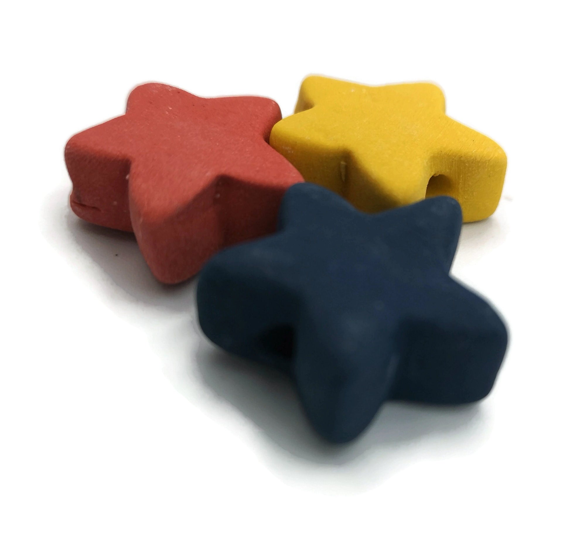 Handmade Ceramic Star Beads, Assorted Set Of 3 Ceramic Beads 2mm Hole, Large Colorful Jewelry Making Supplies - Ceramica Ana Rafael