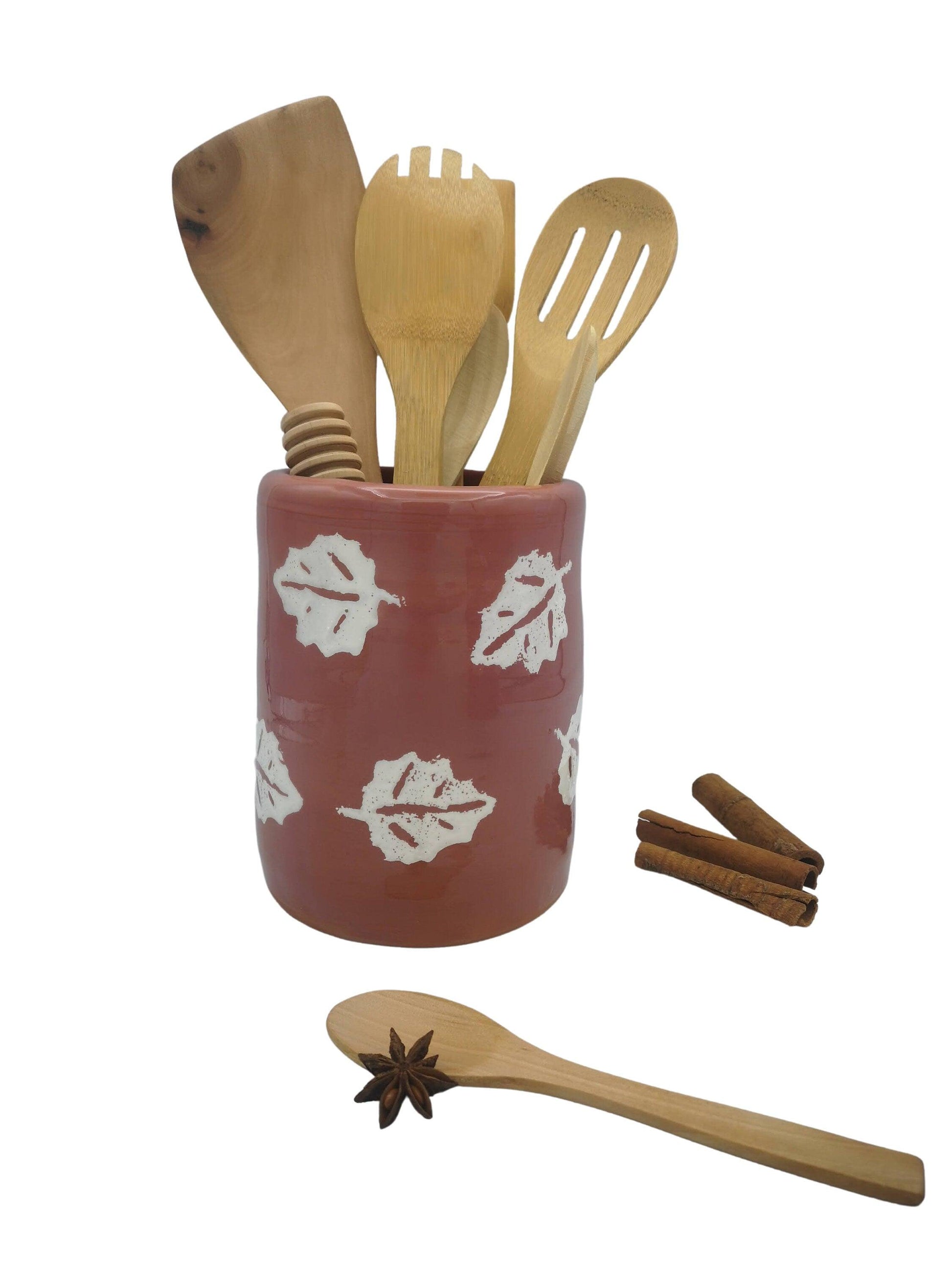 1Pc Handmade Ceramic Terracotta Vase Large Utensil Holder, Spoon Holder Farmhouse Decor House Warming Gifts New Home Paintbrush Holder Crock - Ceramica Ana Rafael