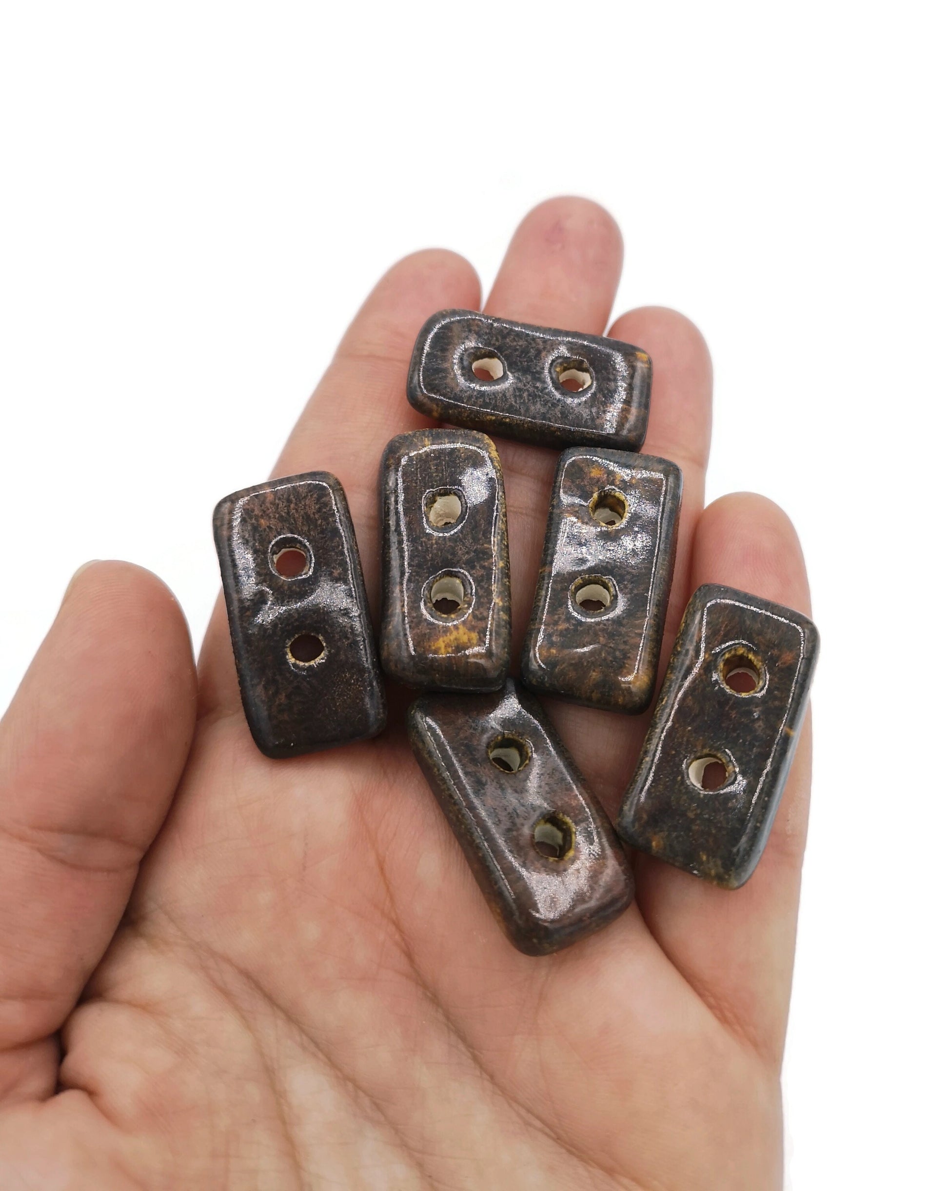 6PC 30mm Extra Large Rectangle Sewing Buttons for Crafts | Antique Look, Handmade Ceramic Coat Buttons For Crafts - Ceramica Ana Rafael