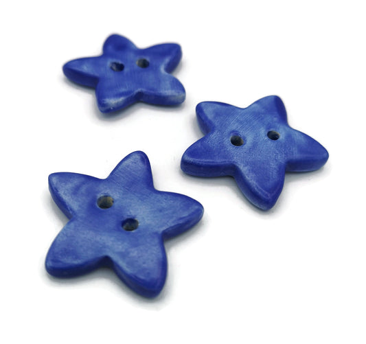 Ceramic Star Sewing Buttons Set of 3 Star Shaped Blue Buttons, Sewing Supplies And Notions - Ceramica Ana Rafael