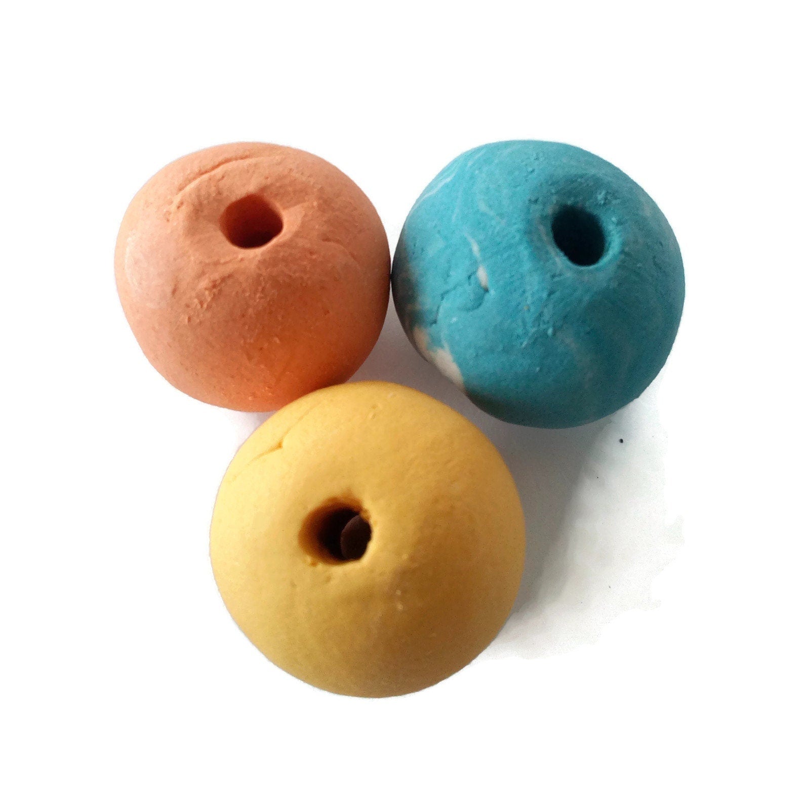 3Pc 25mm Handmade Ceramic Beads For Jewelry Making, Matte Beads For Crafts, Decorating, Macrame Beads Large Hole, Unique Mixed Clay Beads - Ceramica Ana Rafael