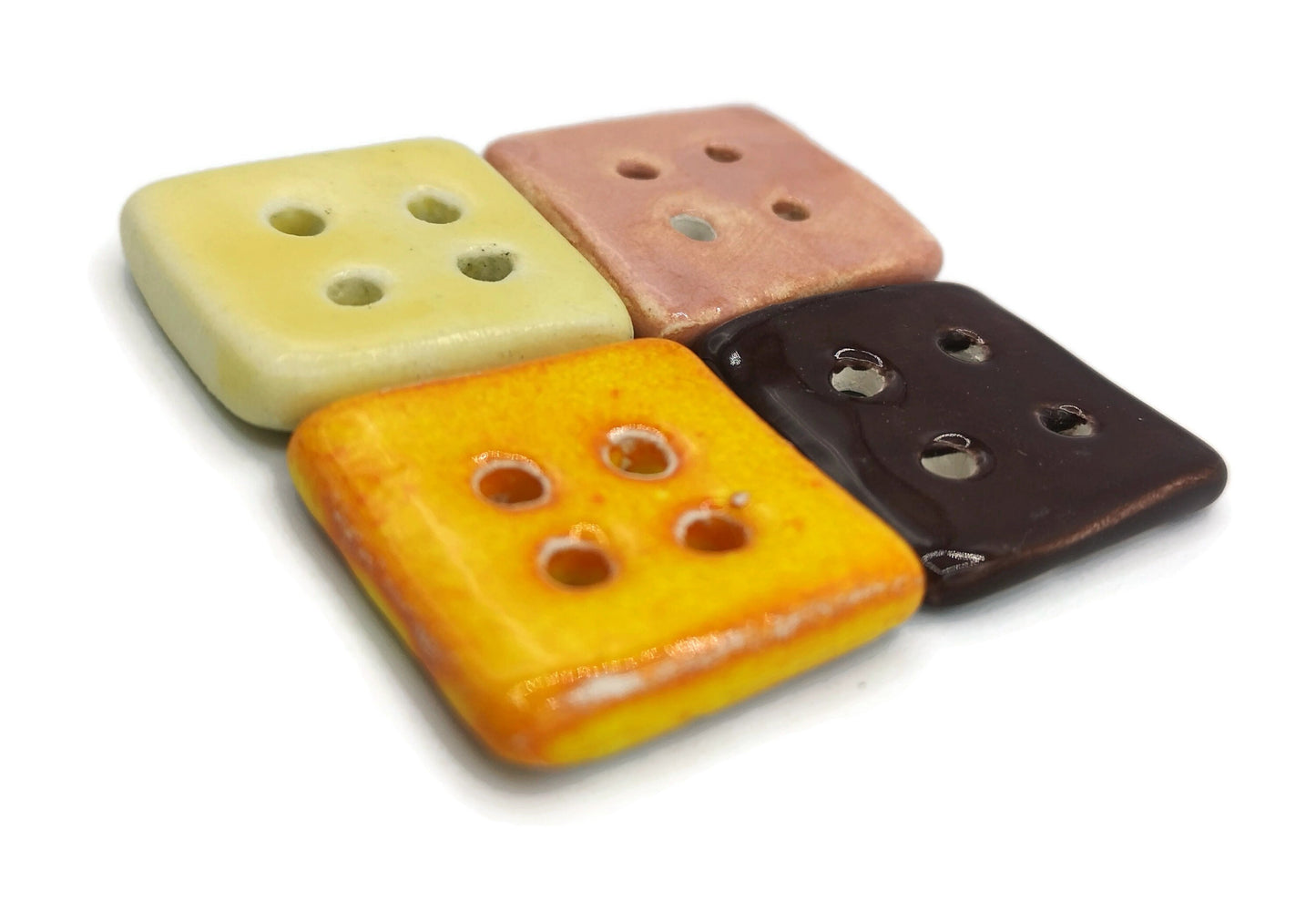 Coat buttons, Set Of 4 colorful button beads, large square buttons lot, cute sewing buttons trending now, best sellers buttons for crafts - Ceramica Ana Rafael