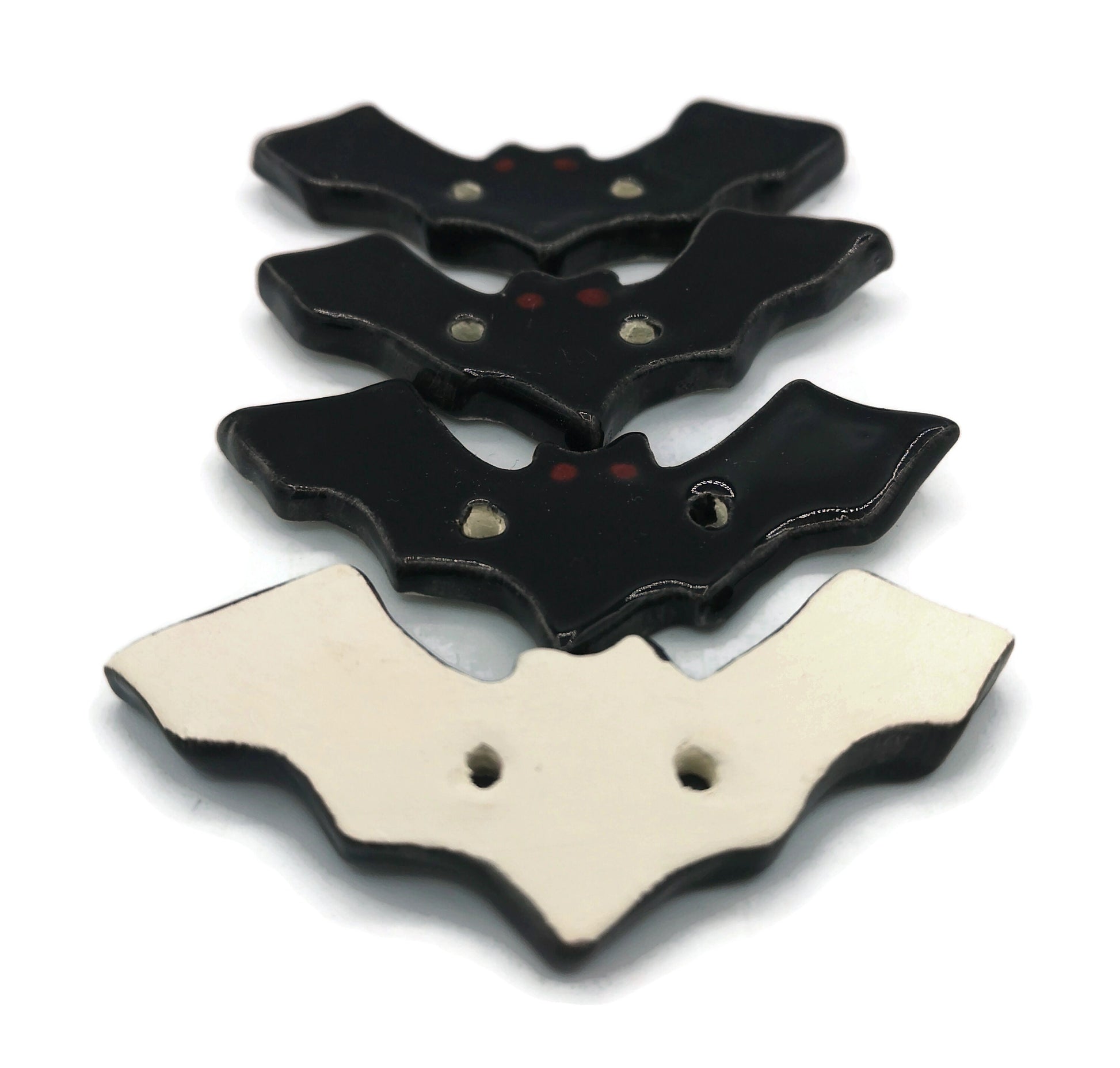 HALLOWEEN BUTTONS, NOVELTY Buttons, Set of 4 Bat Shaped Handmade Ceramic Clothing Finishes Sewing Buttons, Extra Large Clothing Accessories - Ceramica Ana Rafael